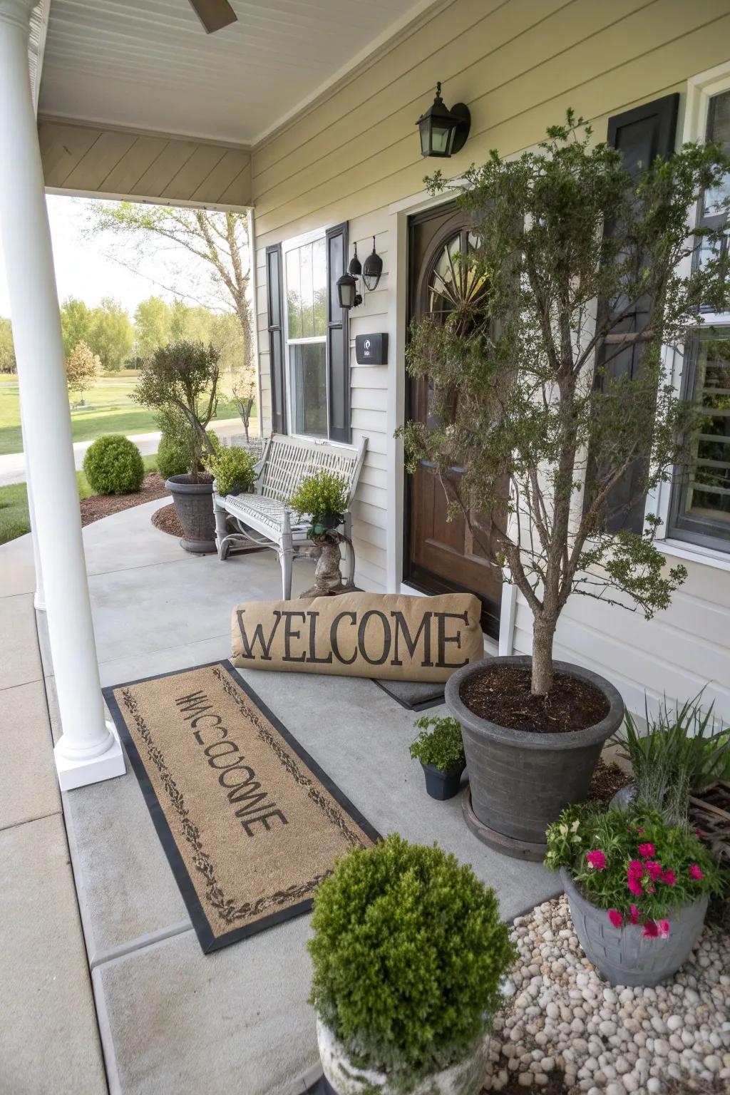 Inviting details create a cozy porch atmosphere.