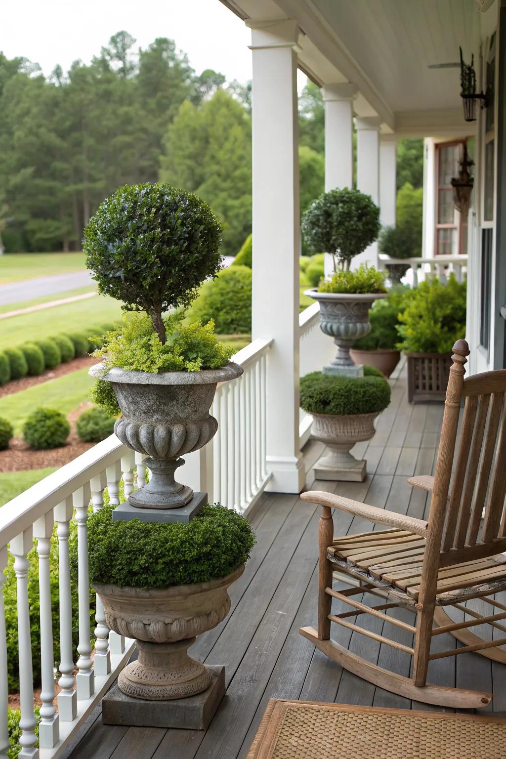 Topiaries offer a structured elegance to your entryway.