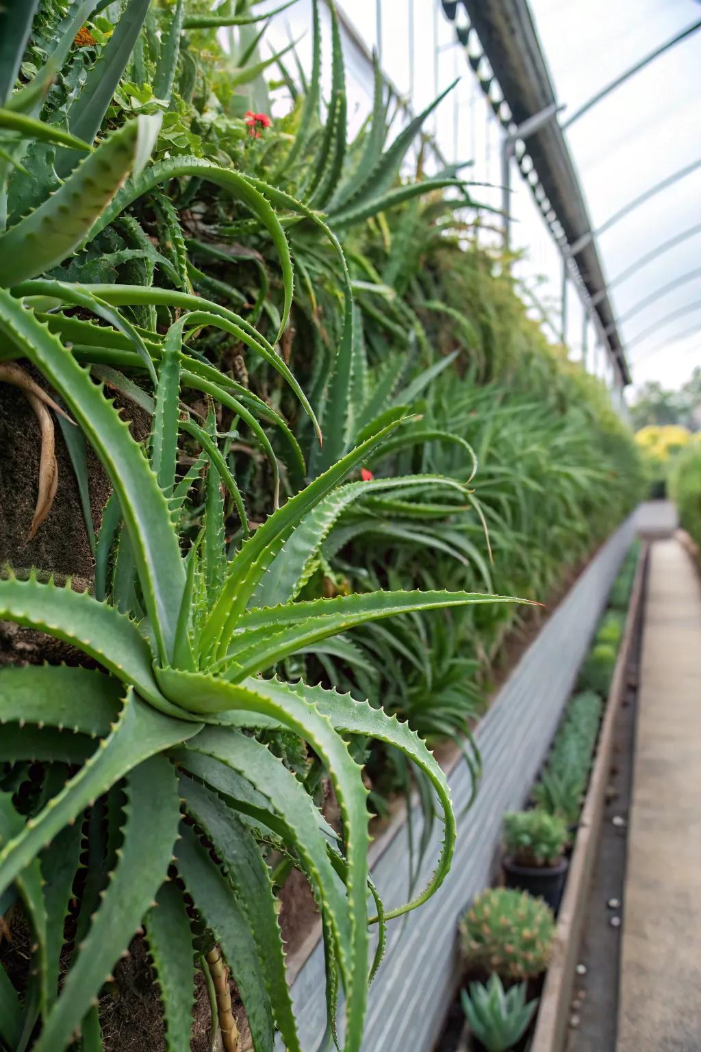 Space-saving vertical garden featuring aloe vera