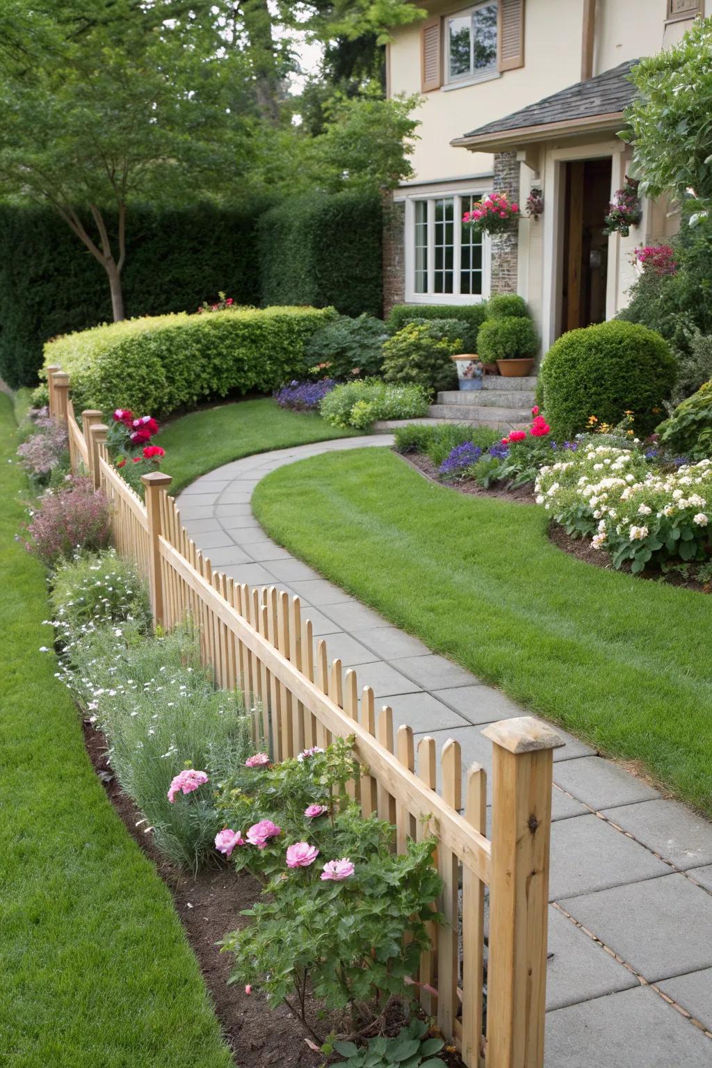 Decorative fencing provides both beauty and function in this yard.