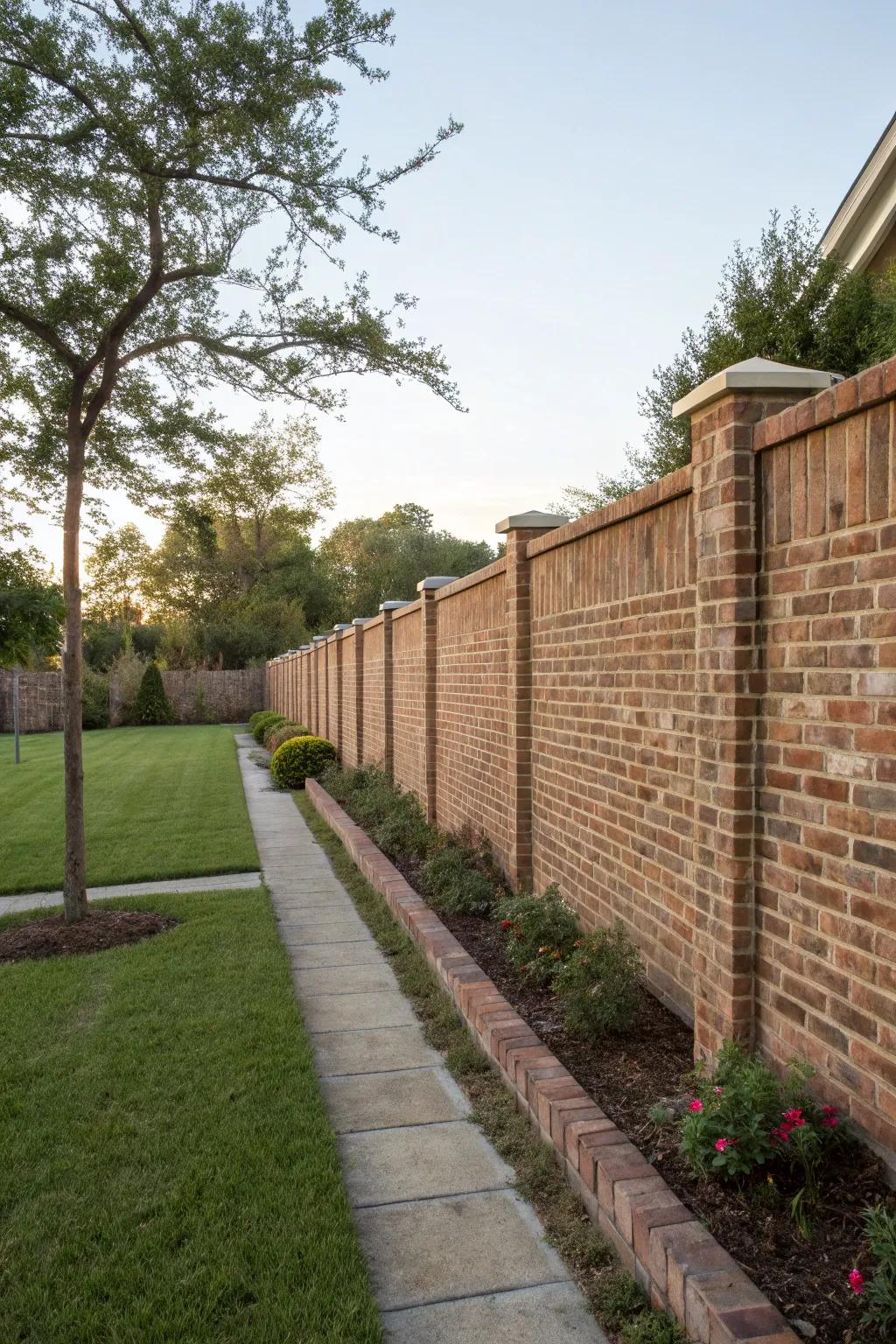 Tall brick walls offer privacy and define spaces.