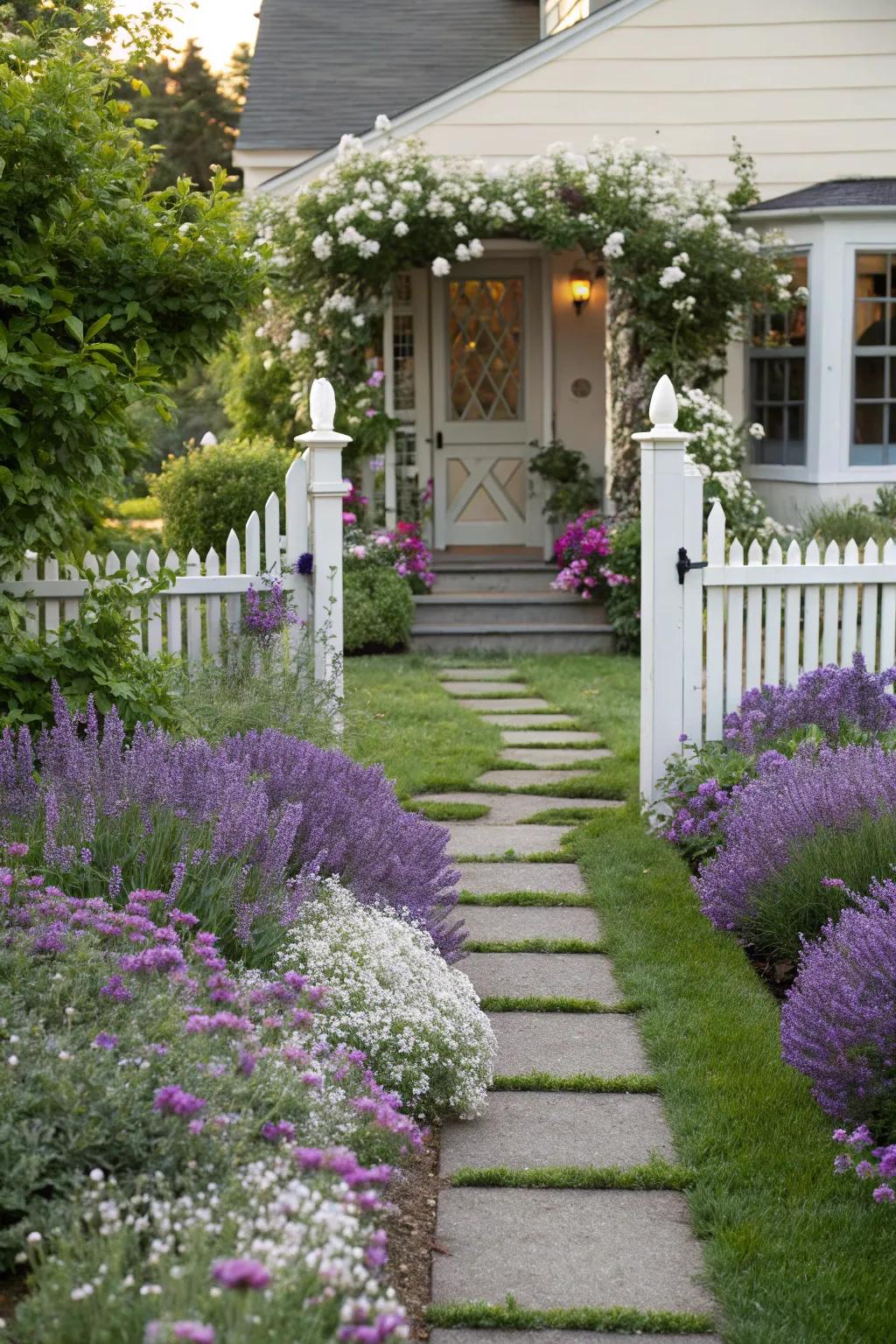 Fragrant flowers enhance the sensory appeal of the entrance.