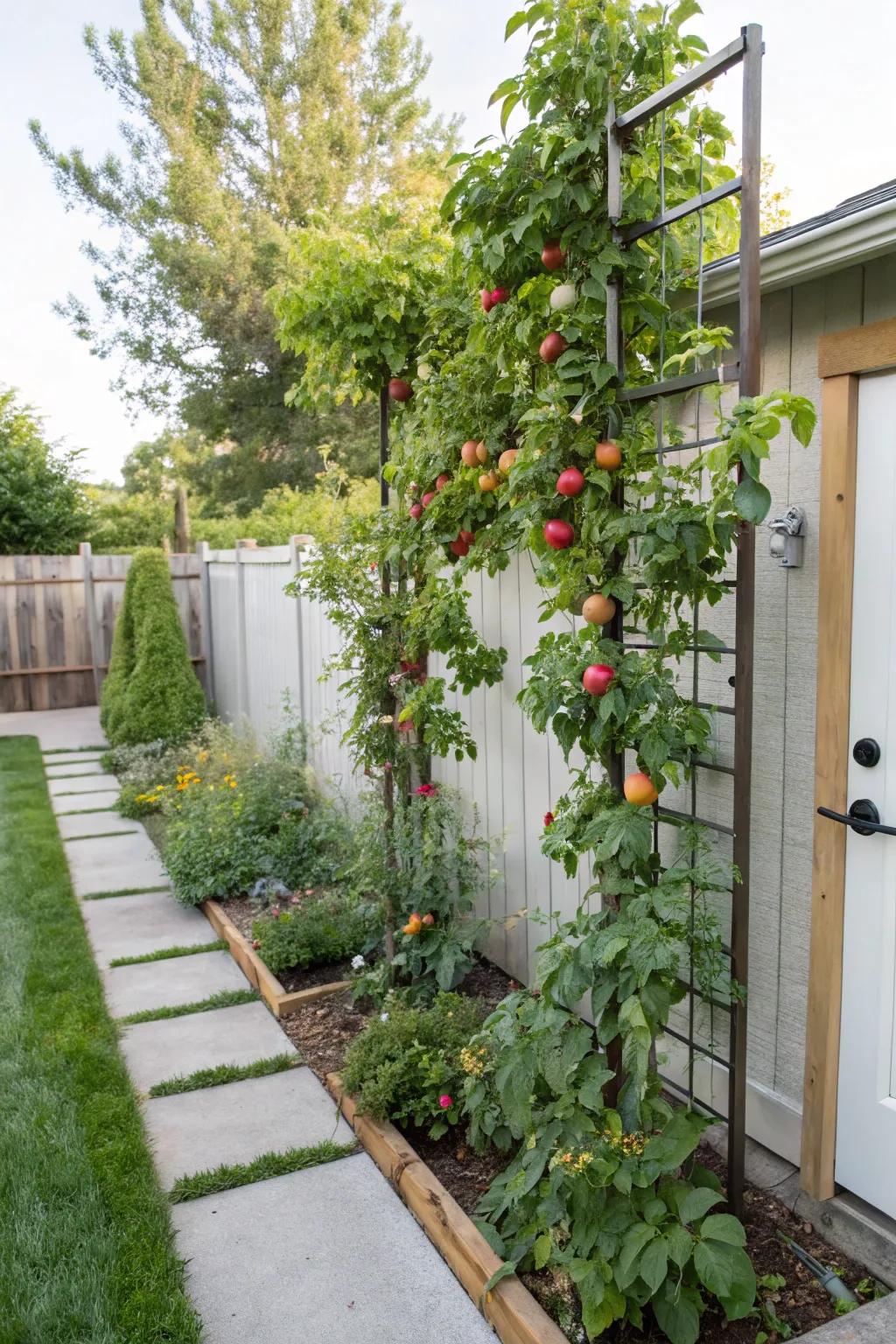 Vertical fruit gardens optimize space and productivity.