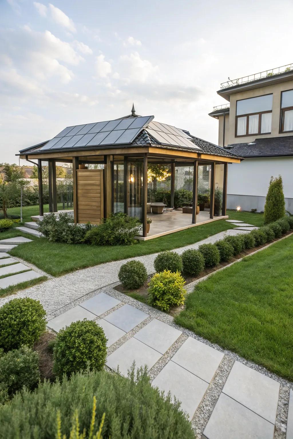 An eco-friendly gazebo combines sustainability with style.