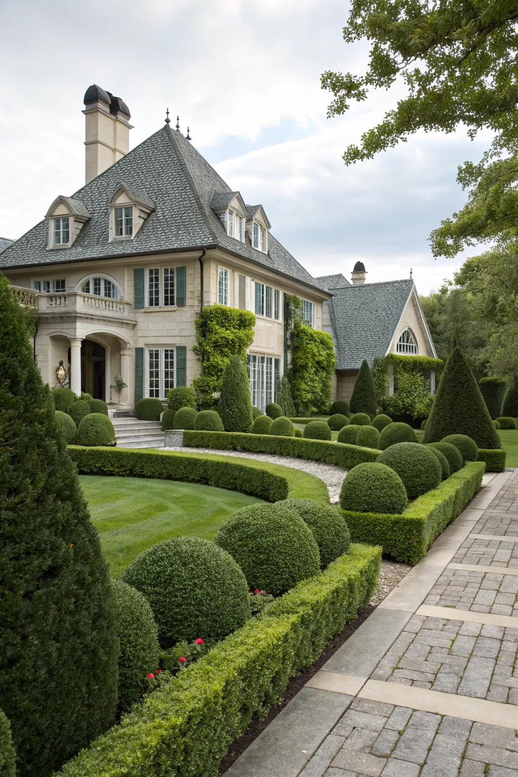 Complement your home's architecture with carefully styled hedges.