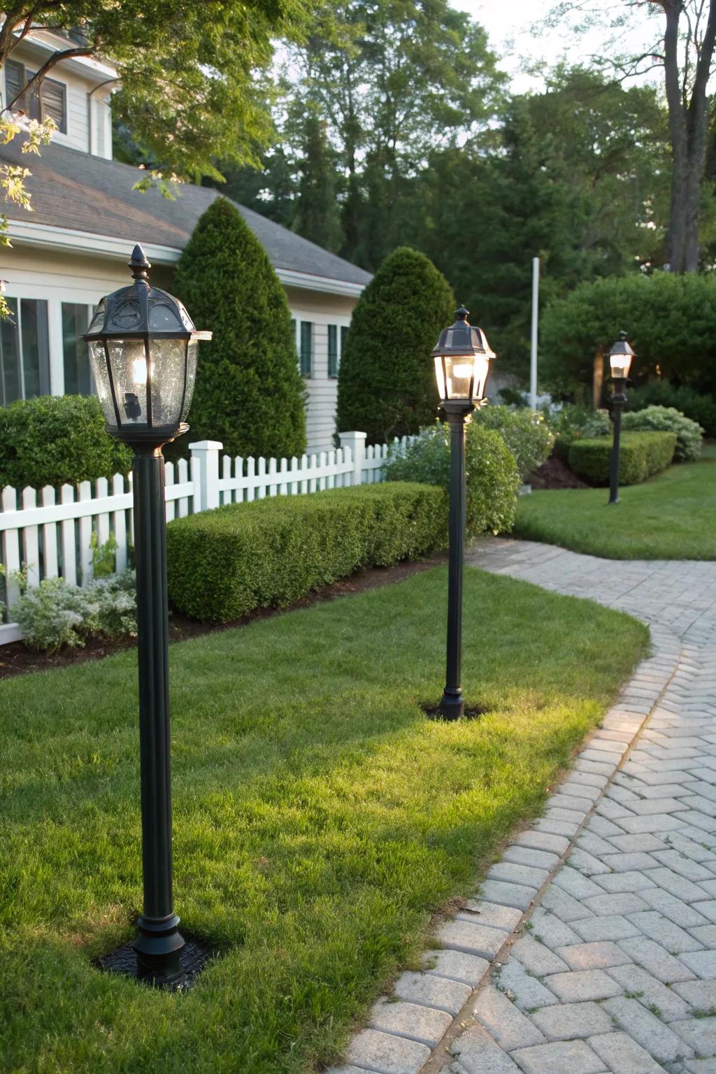 Double light posts create a grand and balanced look.