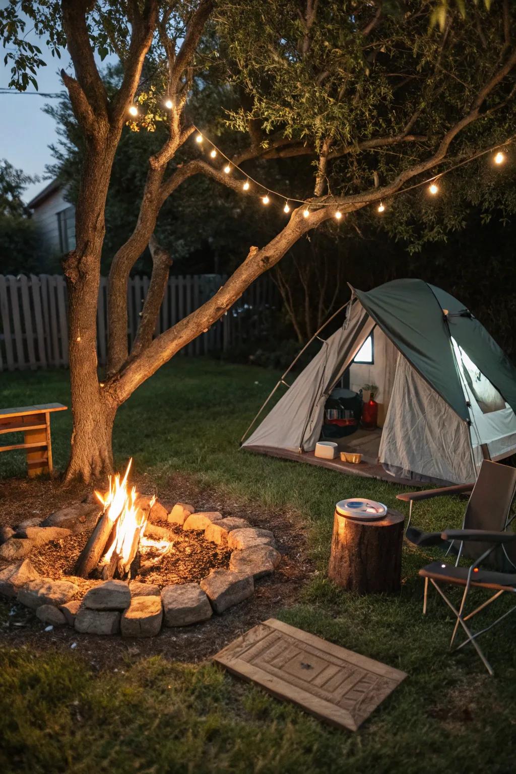 A cozy camping corner ready for backyard sleepovers.
