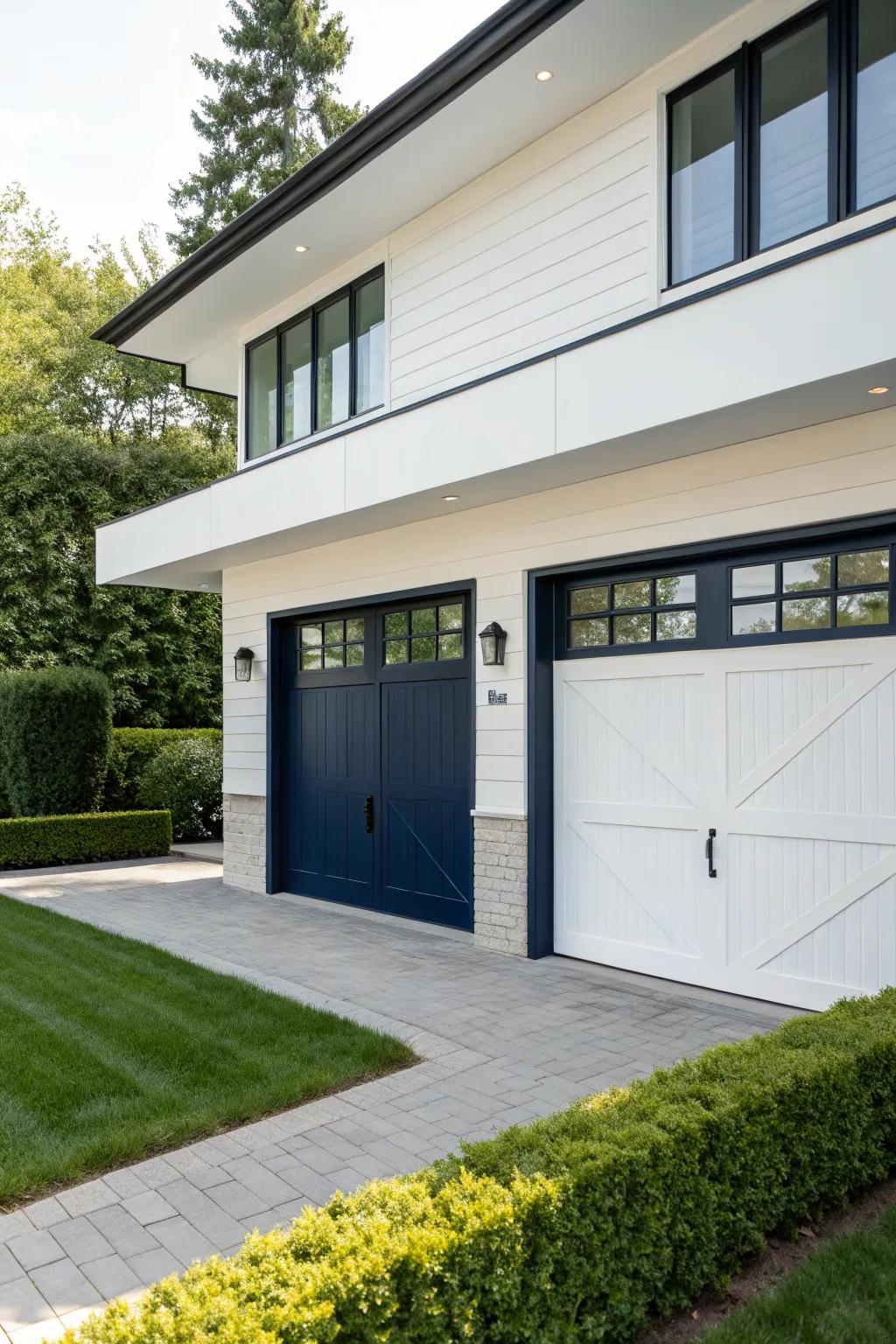 A two-tone paint scheme brings modern flair to your garage door.