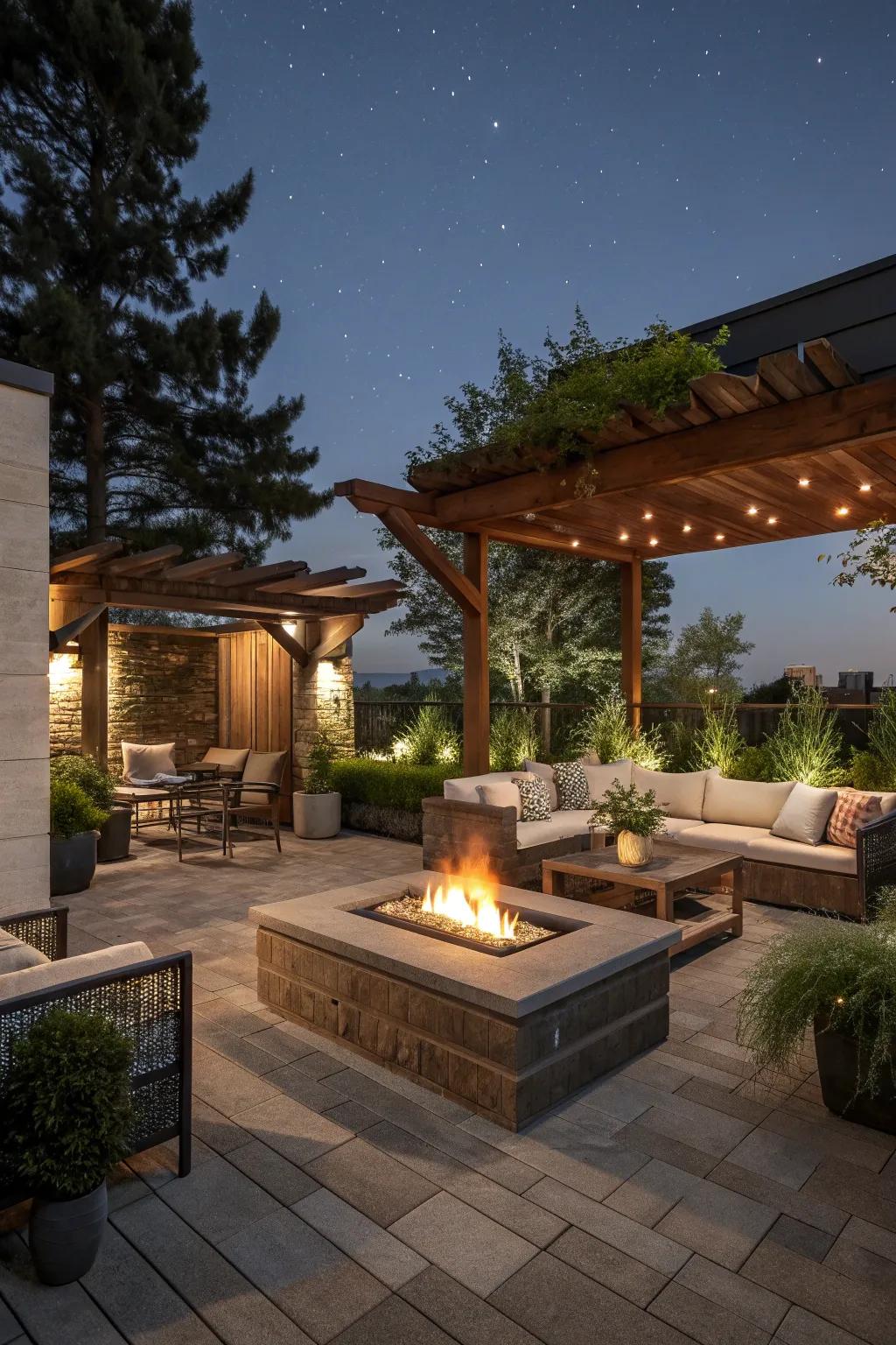Warm up your rooftop gatherings with a cozy fire pit.