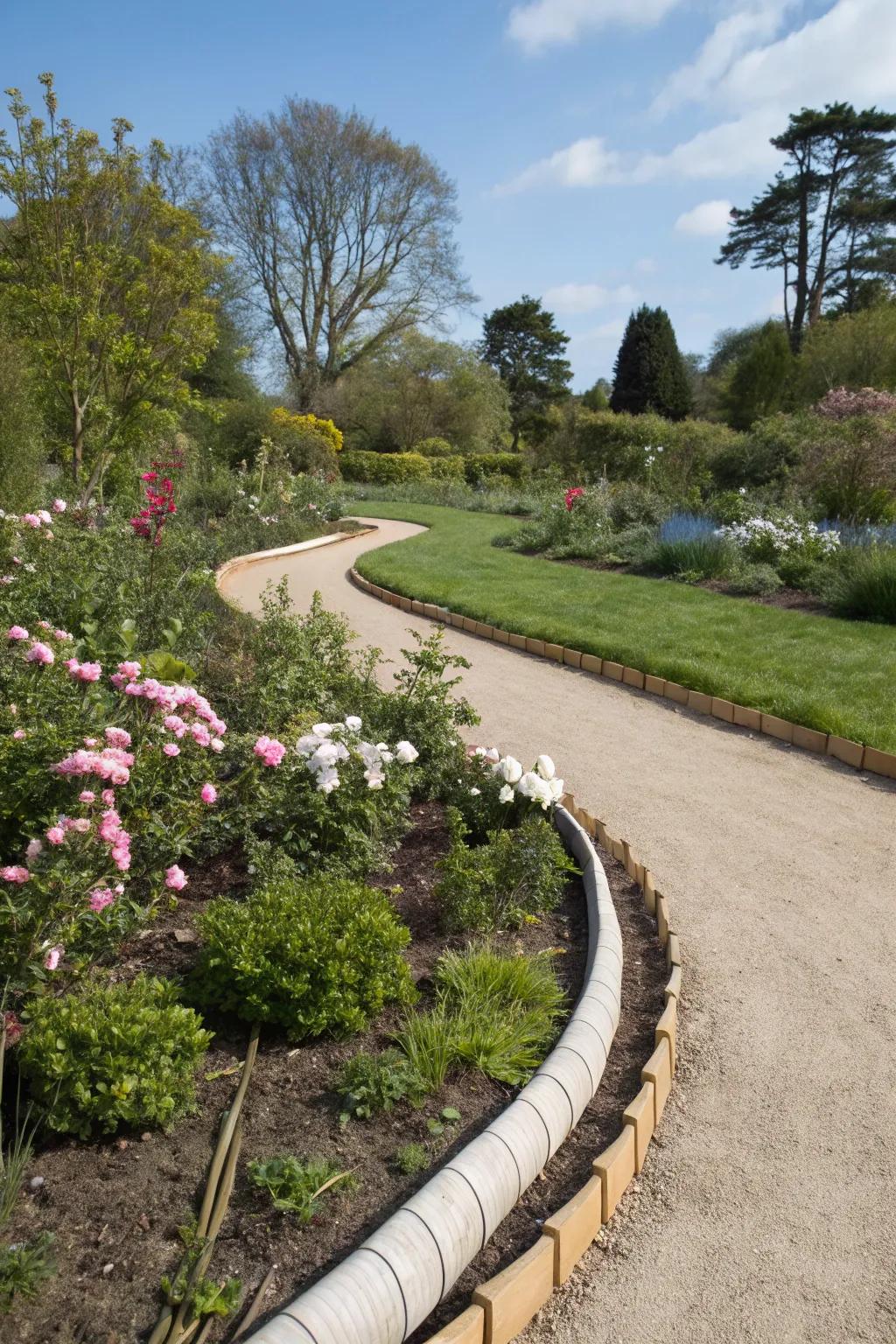 Edging rolls form smooth, flowing garden paths.