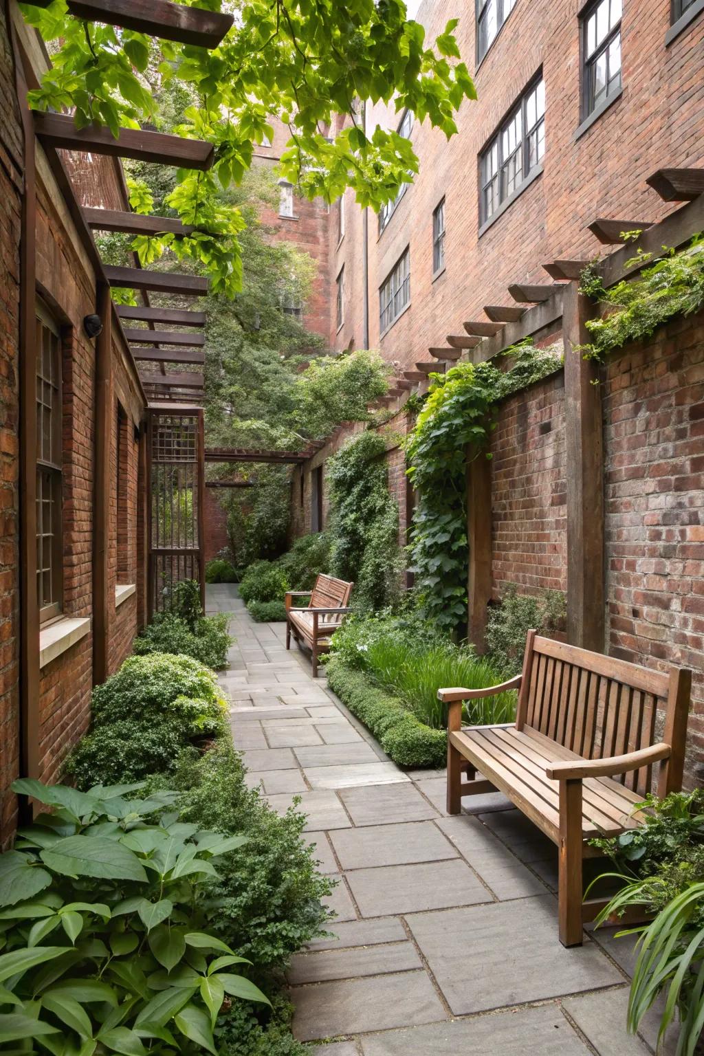 Textures and materials add depth to the courtyard.
