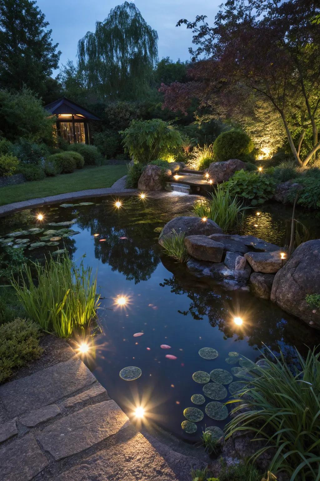Enchant your garden with lit water features.