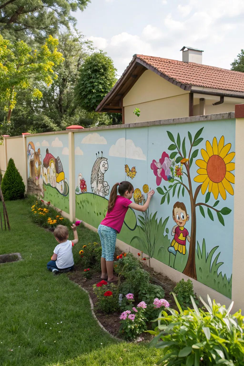 Kid-friendly murals turn gardens into playful wonderlands.