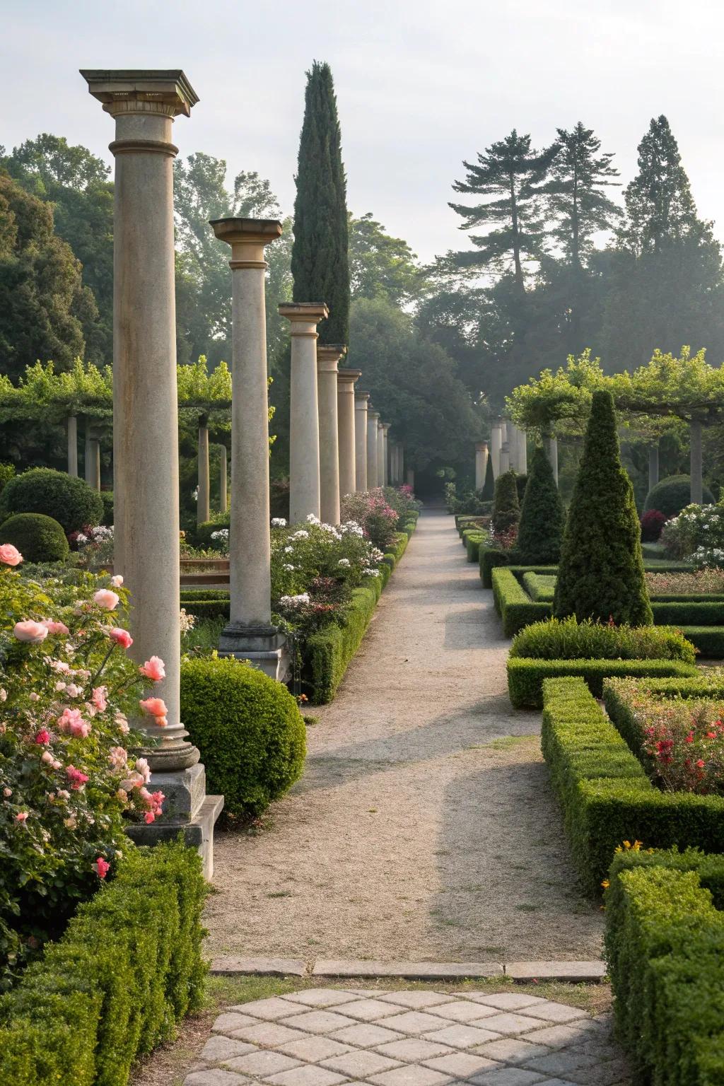 Symmetrical pillar arrangements bring harmony to your garden.