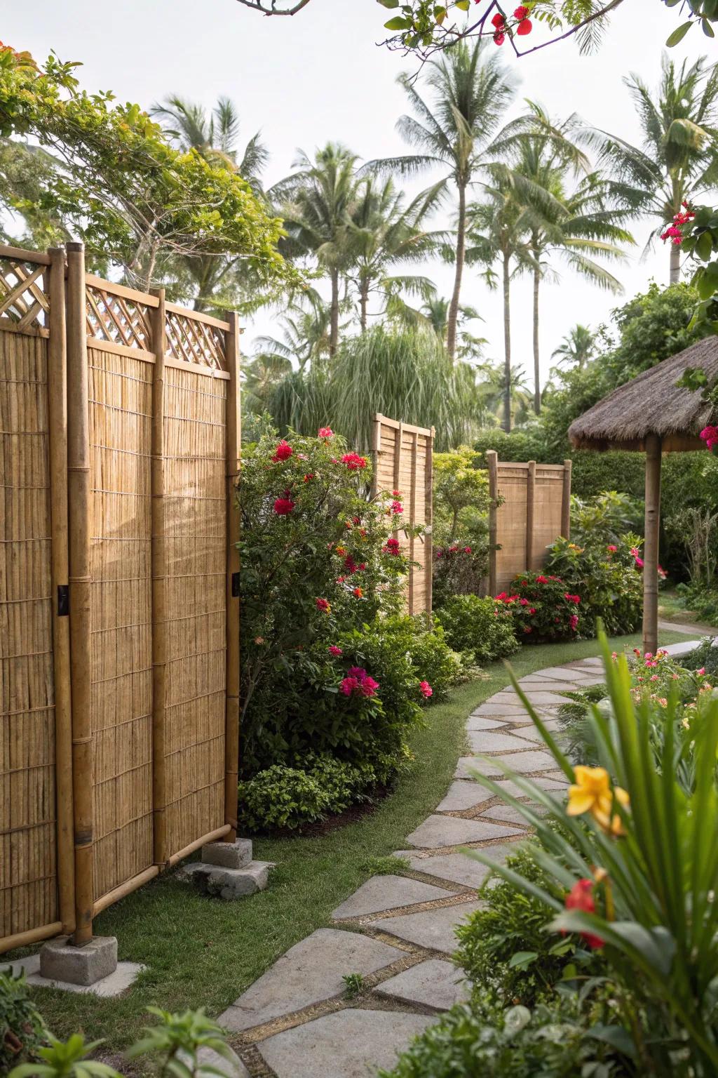 Bamboo screens lend an exotic flair and effective privacy.