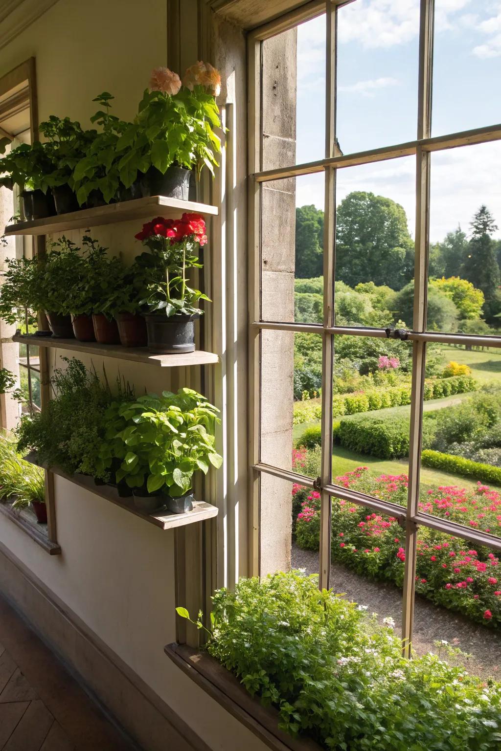 Bright and airy window shelves.