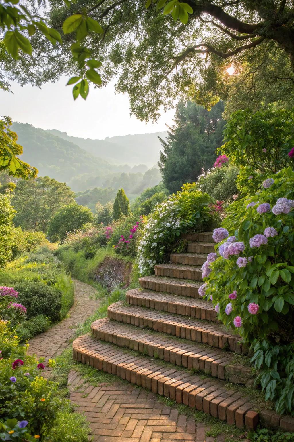 Classic brick stairs adding a timeless touch to the garden.