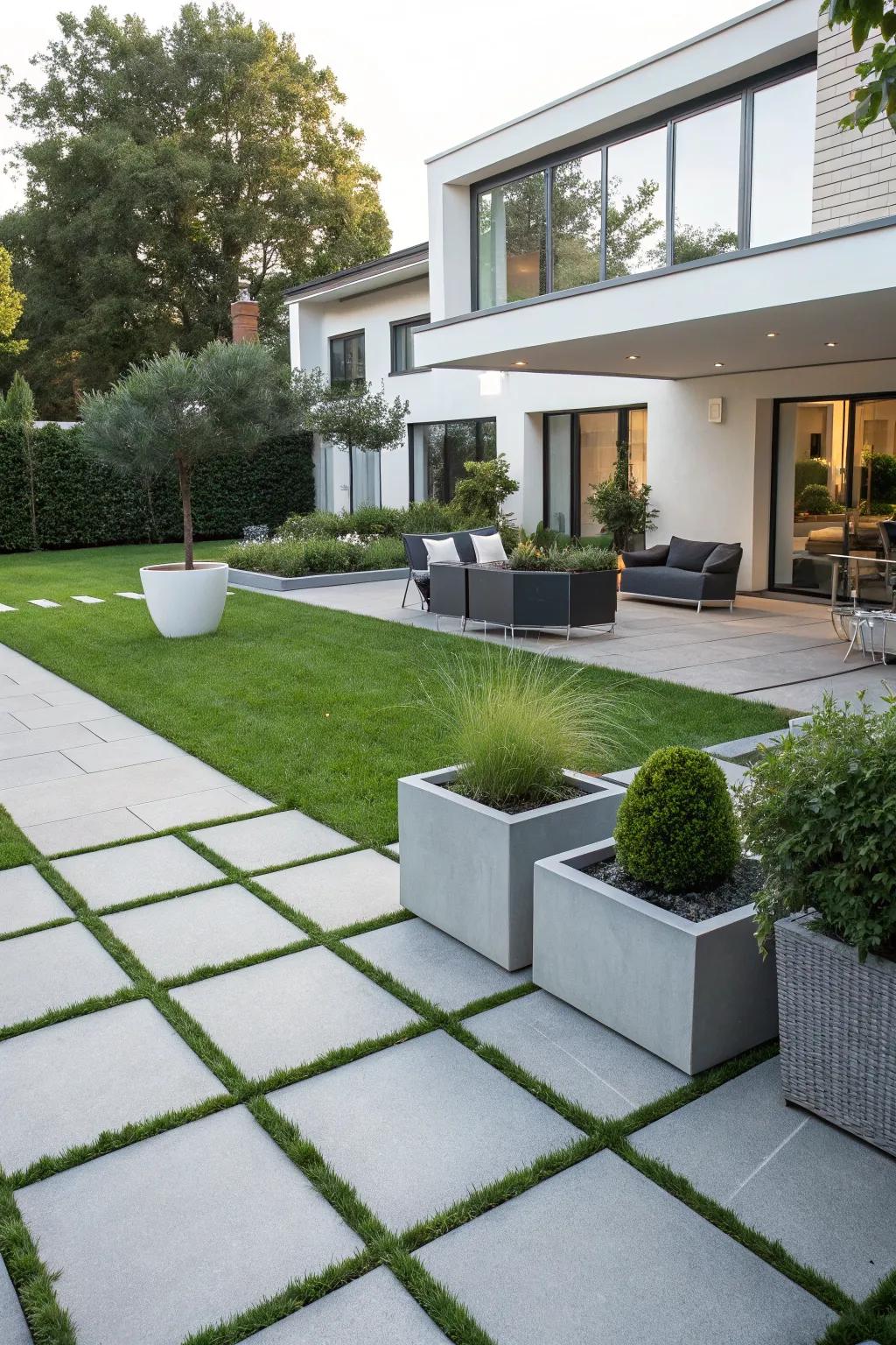 Sleek tiles bring a modern elegance to contemporary gardens.