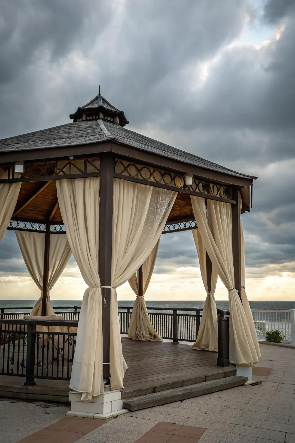 Weather-resistant fabrics ensure your curtains withstand the elements.
