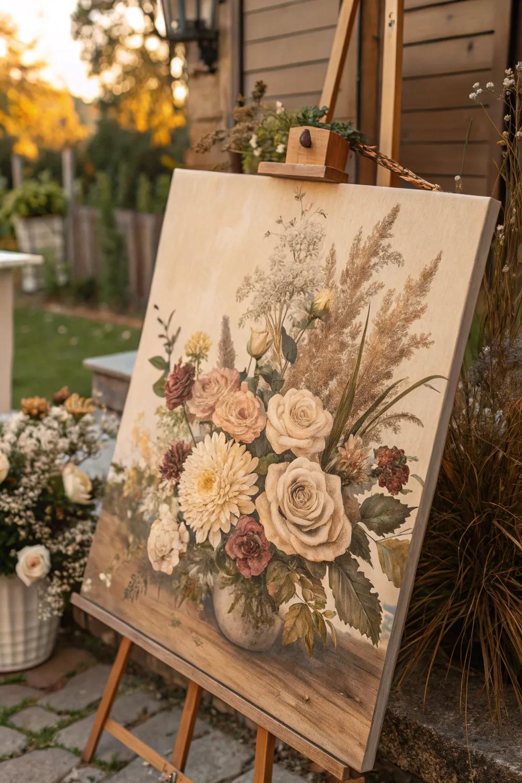 Vintage charm brings nostalgia to Grandma’s garden canvas.