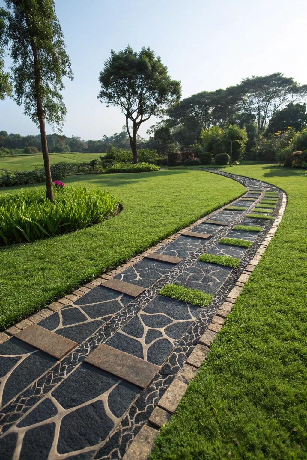 Contrasting colors on a grass walkway for a dramatic statement.