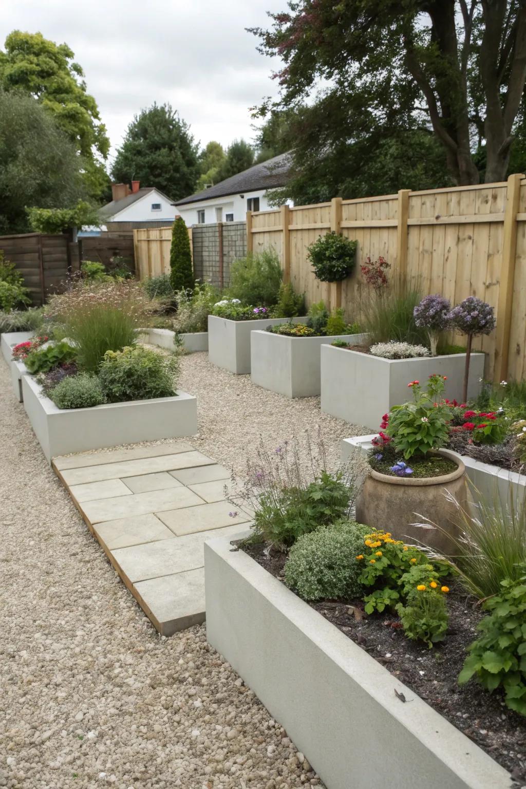 Elevated plant displays create visual interest.