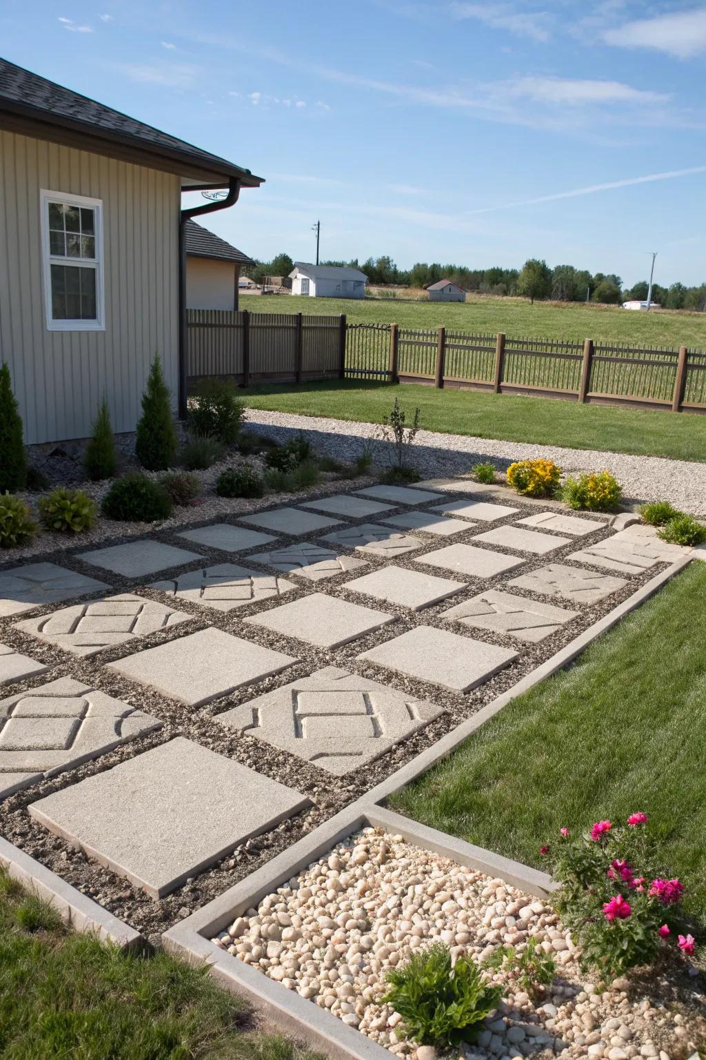 Make a statement with geometric gravel designs.