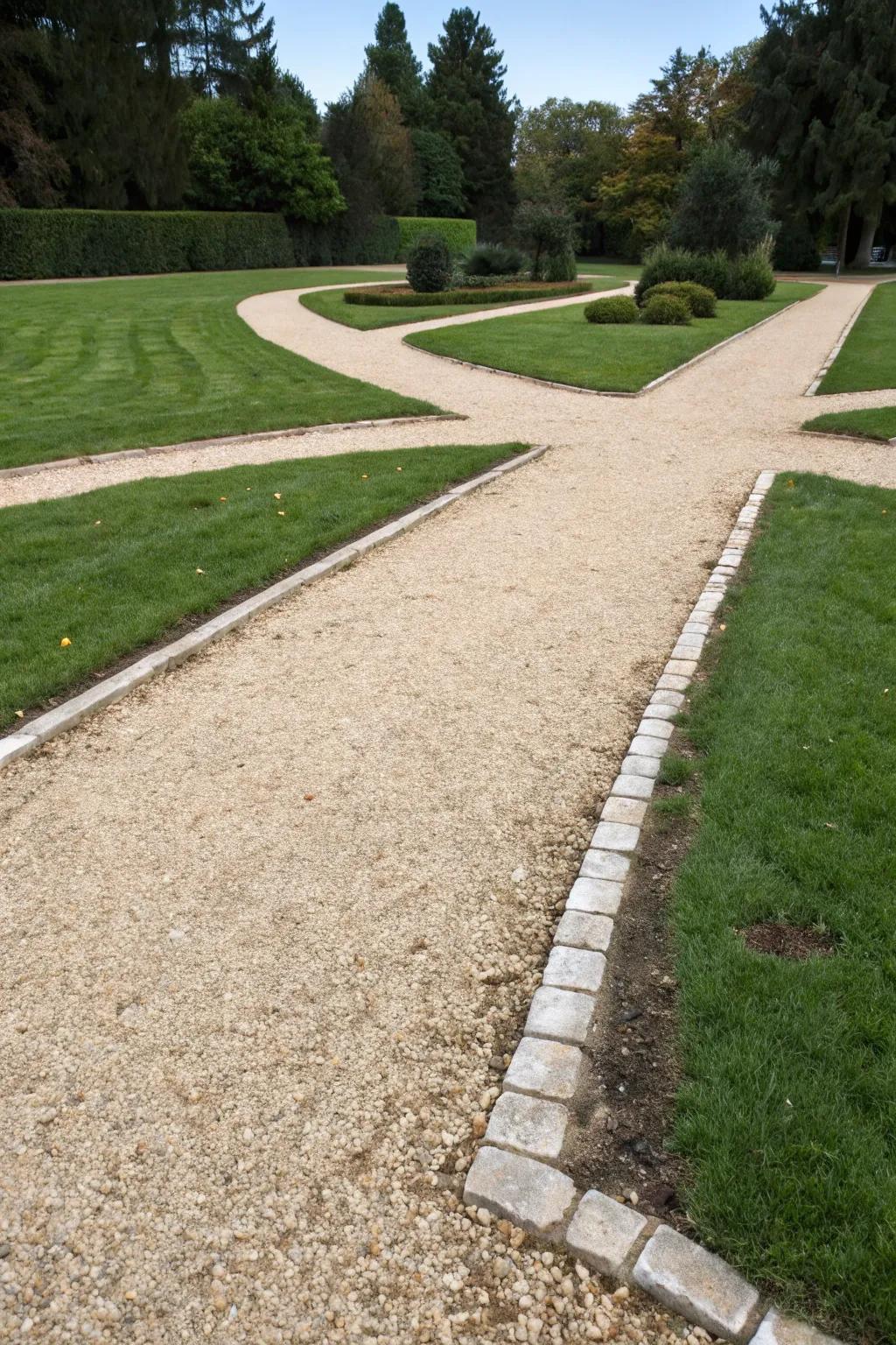 Formal and informal gravel paths offer different garden vibes.