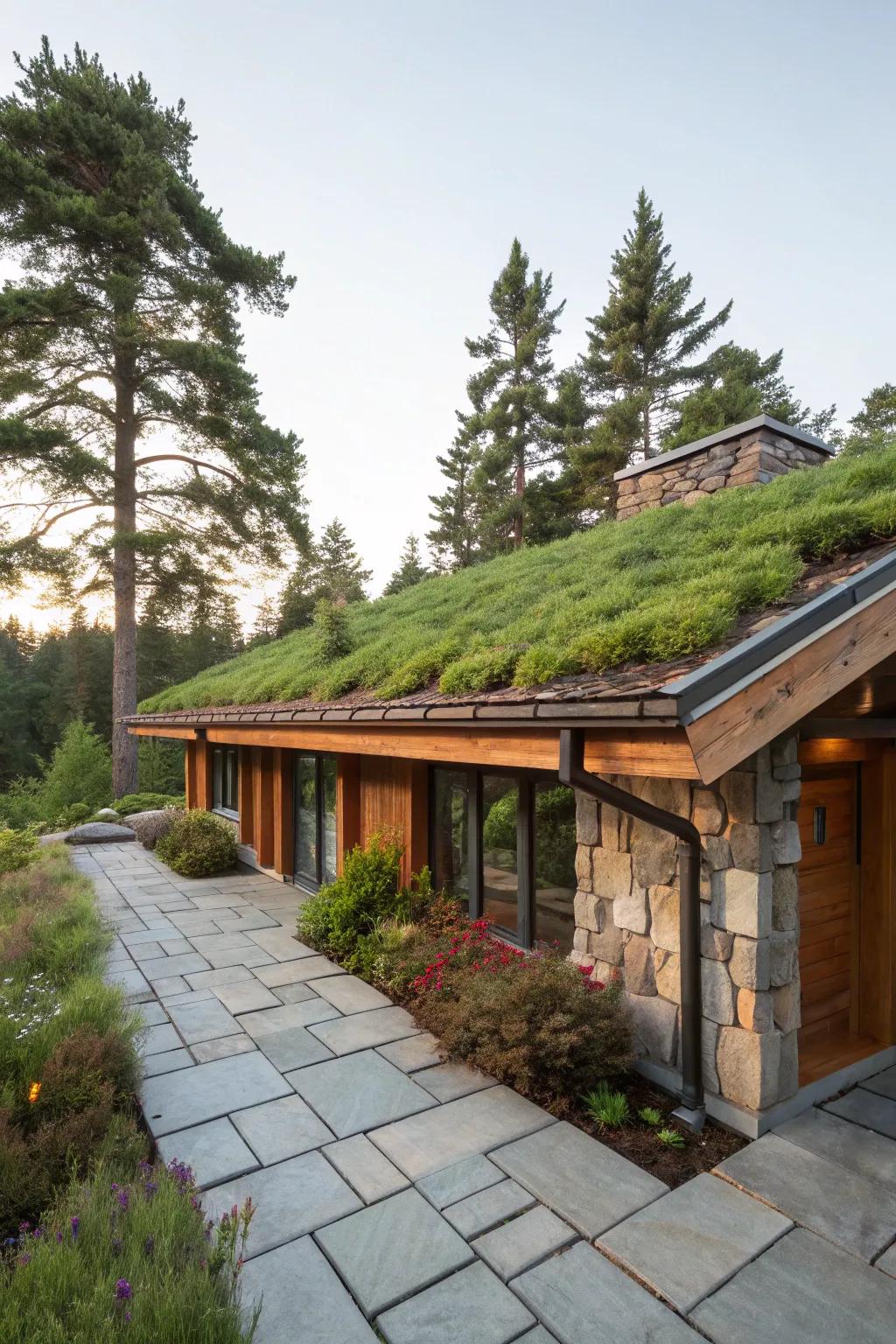 A green roof designed with eco-friendly materials, reflecting sustainability.