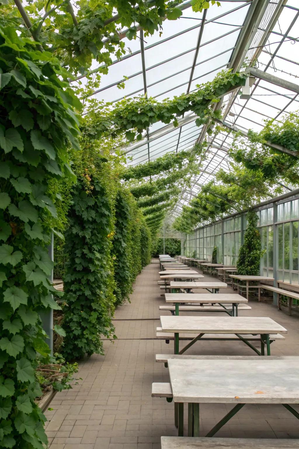 Vertical tables add a surprising twist to greenhouse design