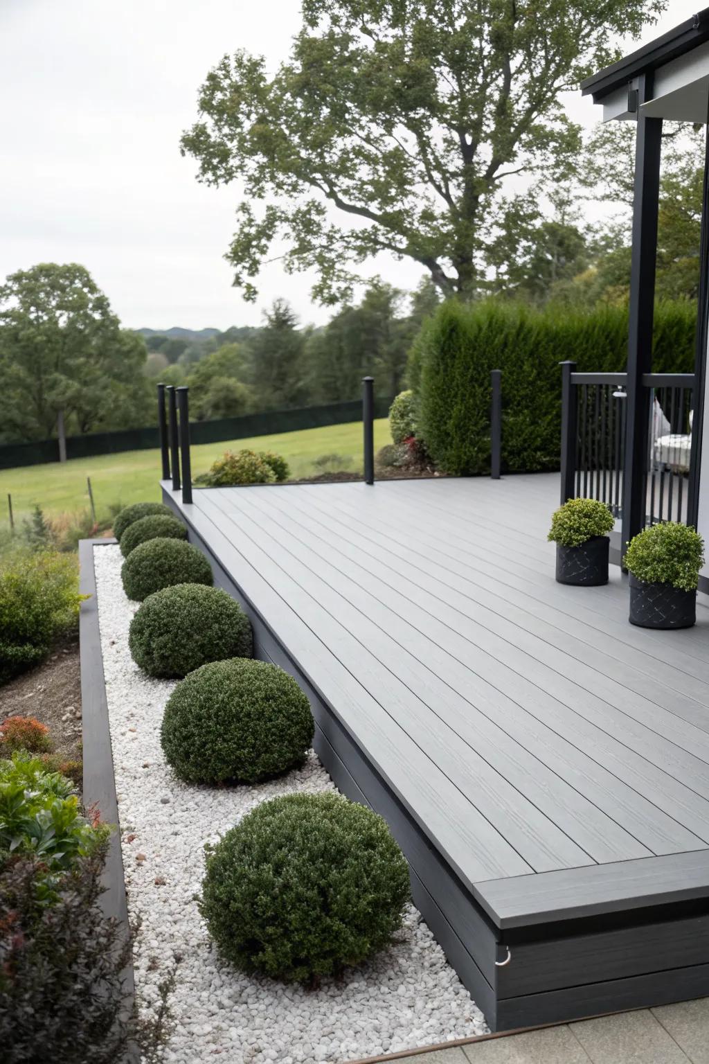 A monochrome grey deck with black accents, embodying sleek minimalism.