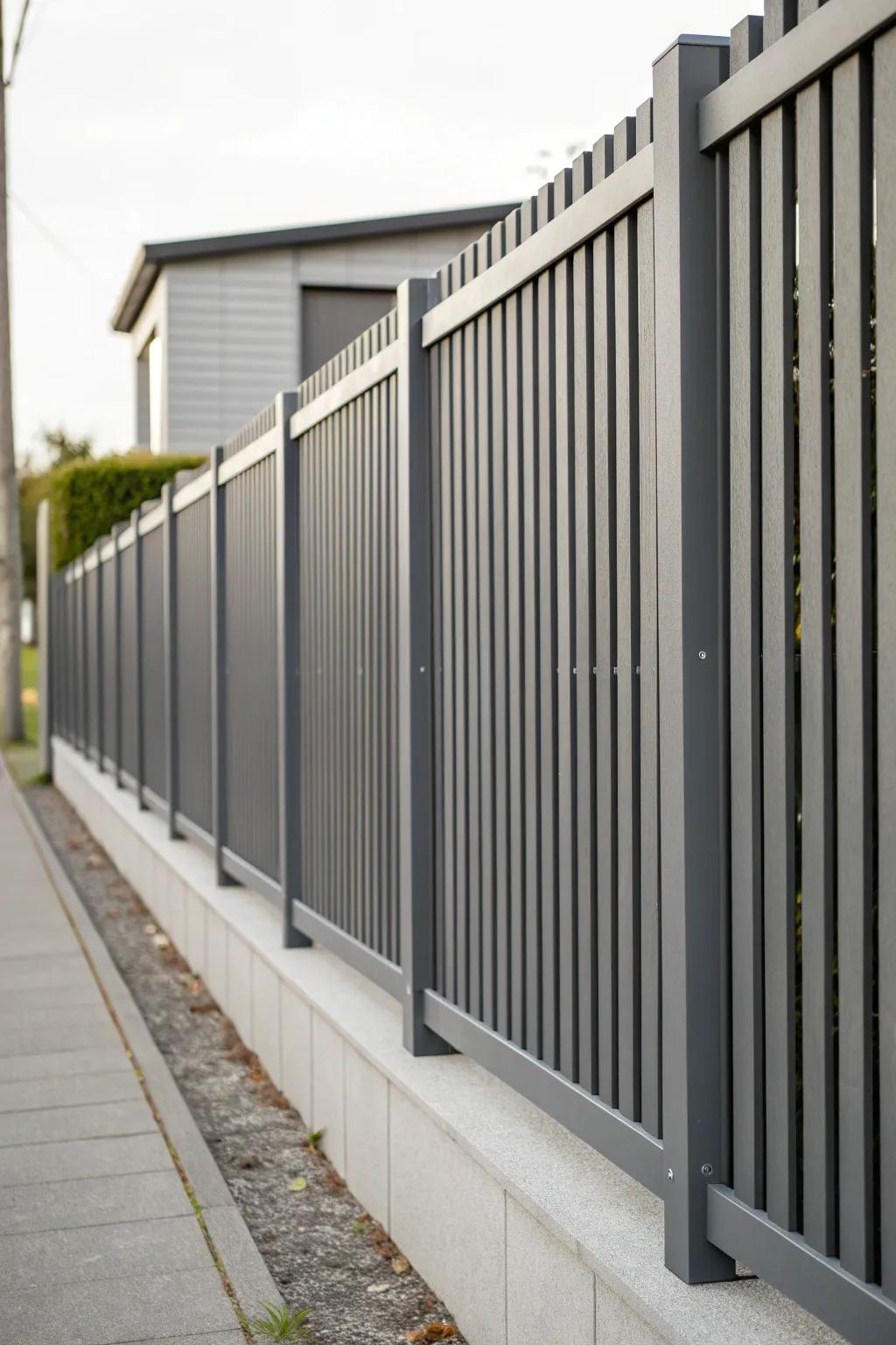 Vertical slats bring a modern twist to grey fencing.