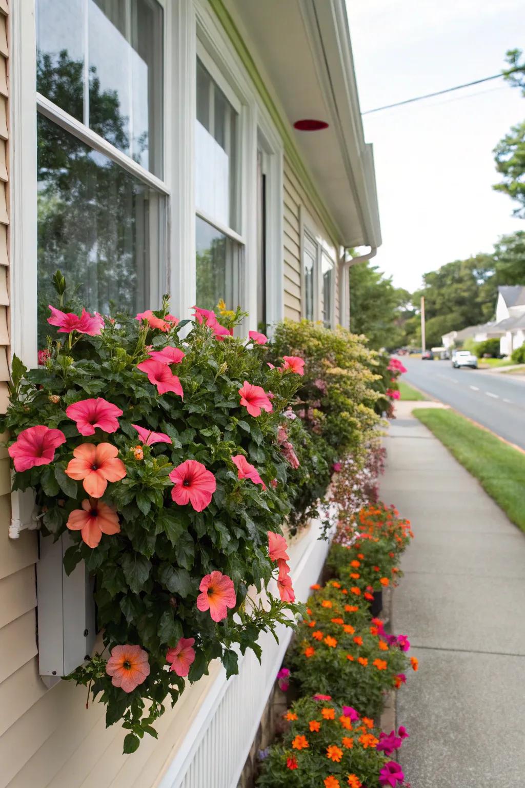 Hibiscus-filled window boxes enhance both exterior and interior views.