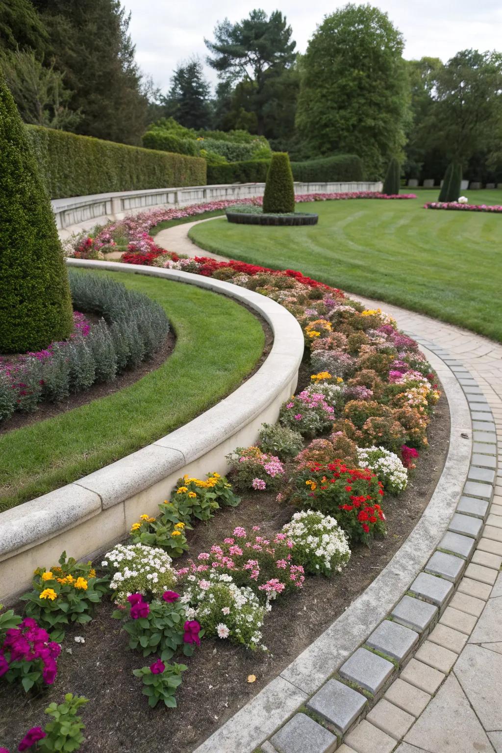 Curved lines create a dynamic and pleasing design in this flower bed.