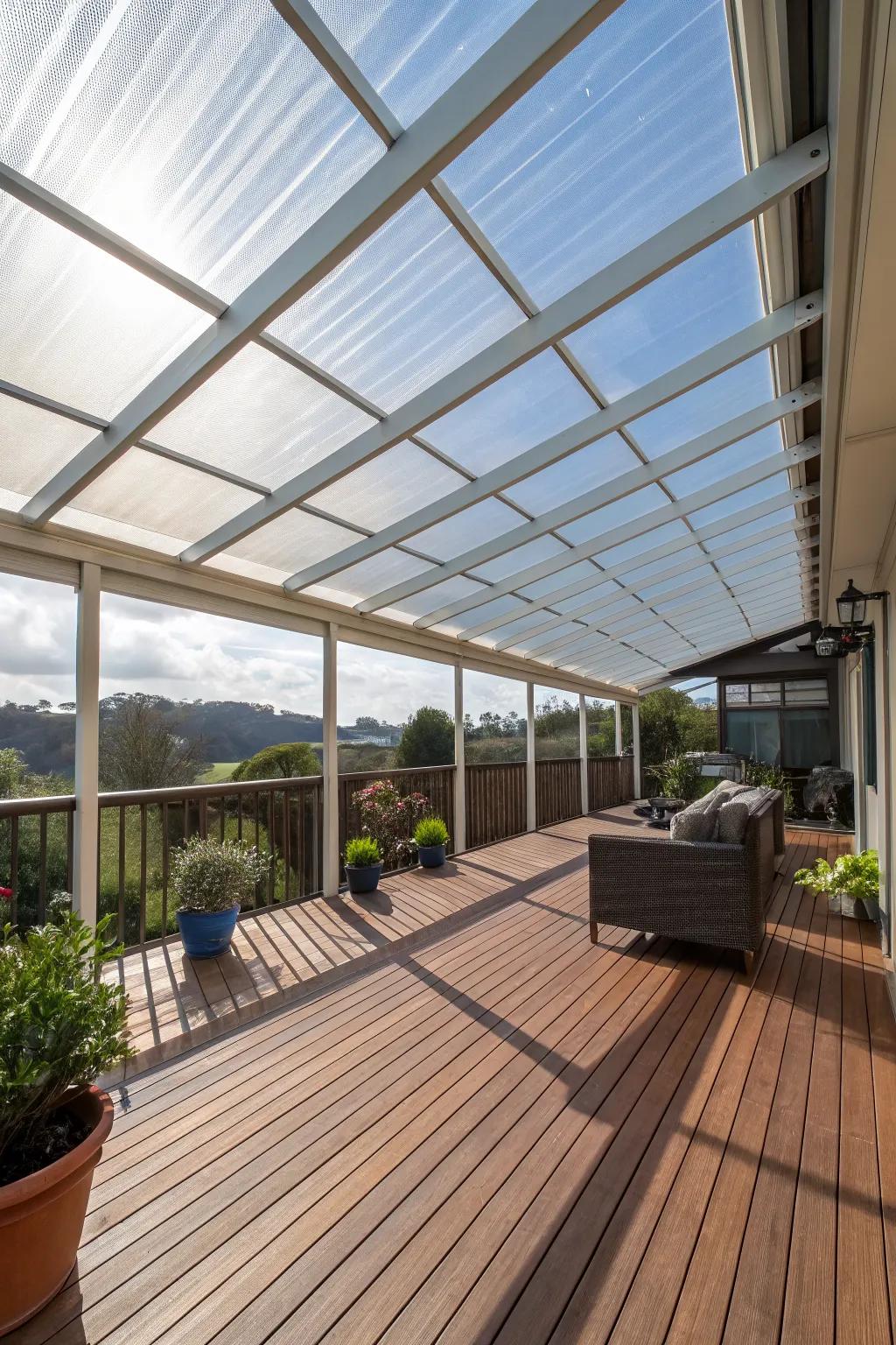 Polycarbonate roofing that combines clarity and protection for your deck.