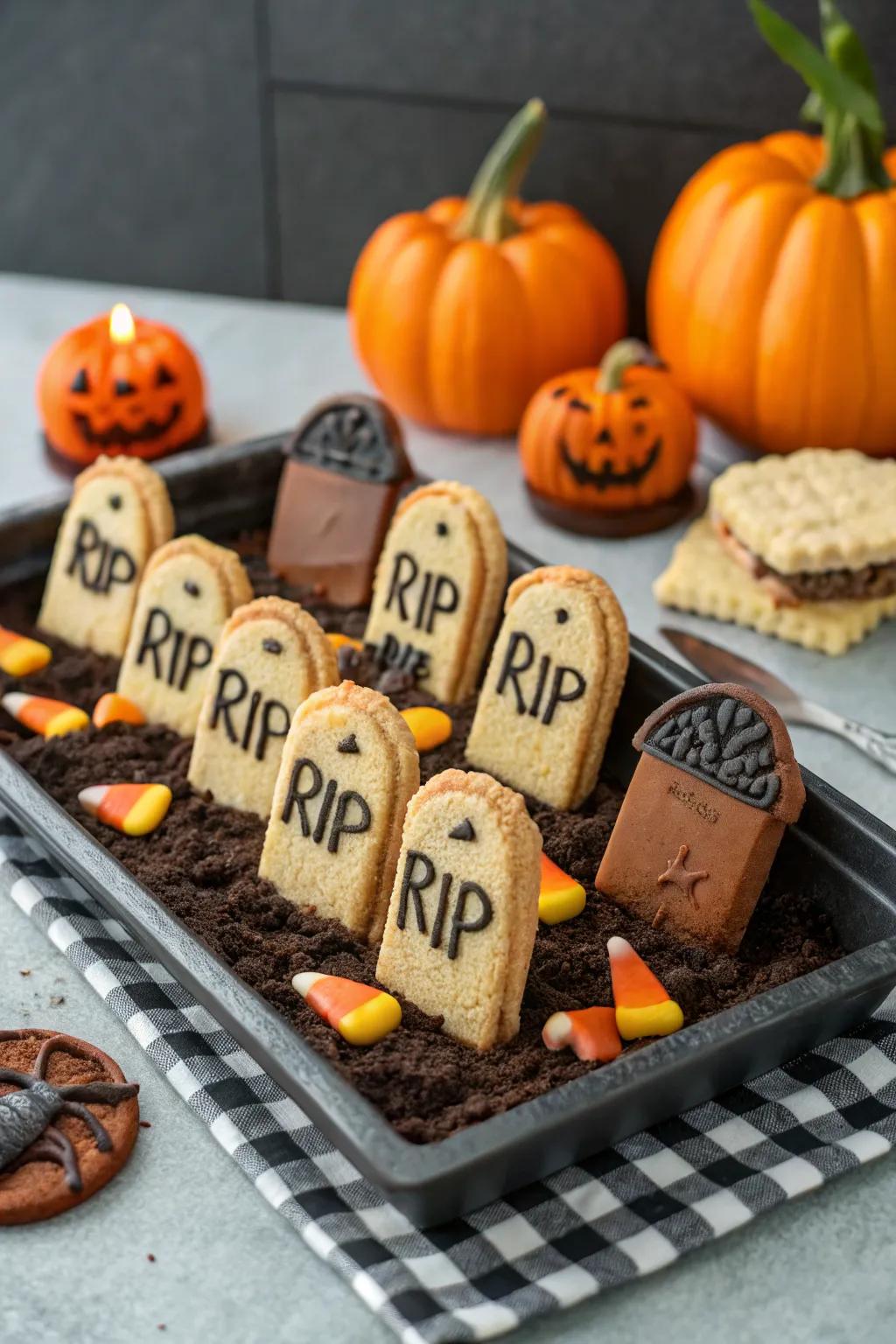Edible gravestones are a tasty way to celebrate Halloween.