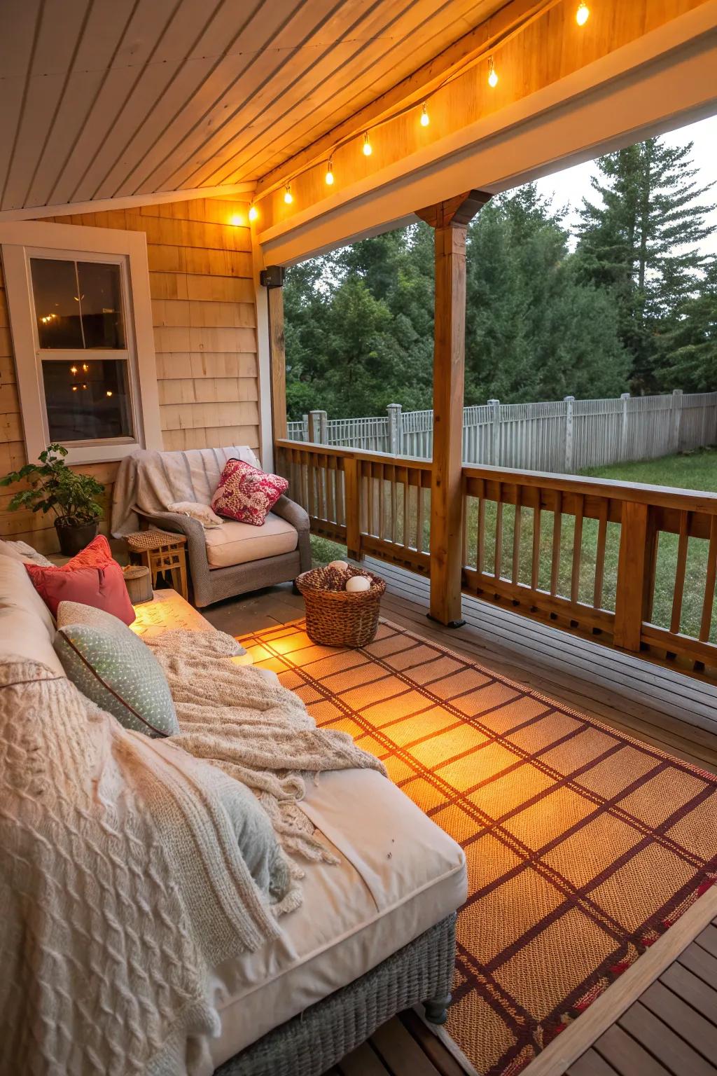 Luxurious radiant floor heating providing even warmth on a stylish porch.