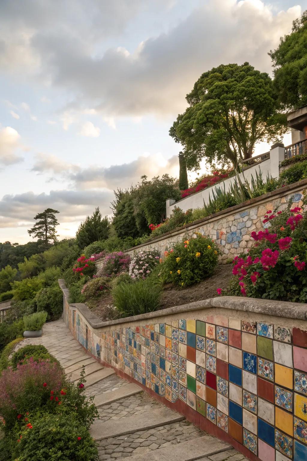 Bold colors can transform your retaining wall into a statement piece.