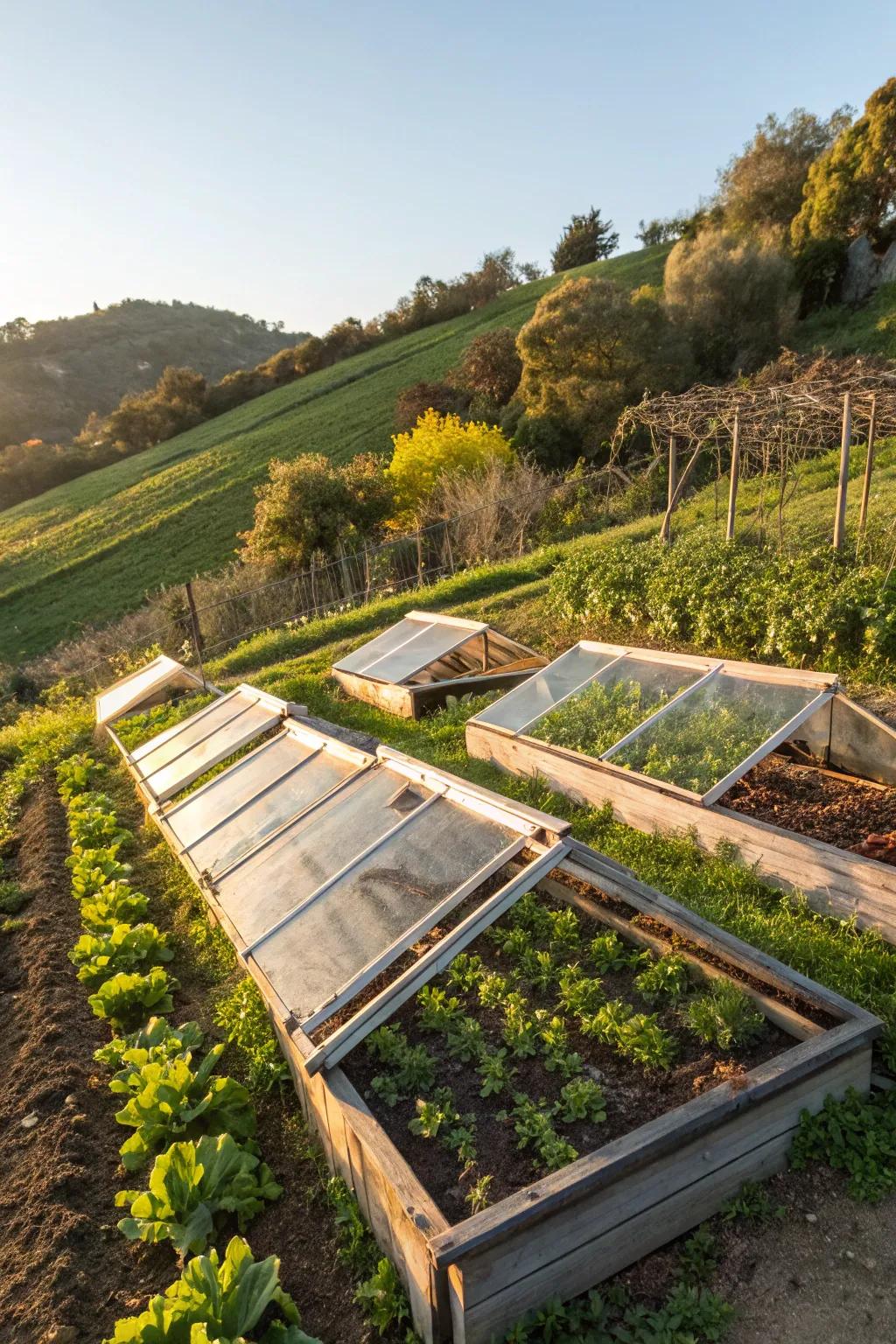 Cold frames offer protection and extend the growing season.