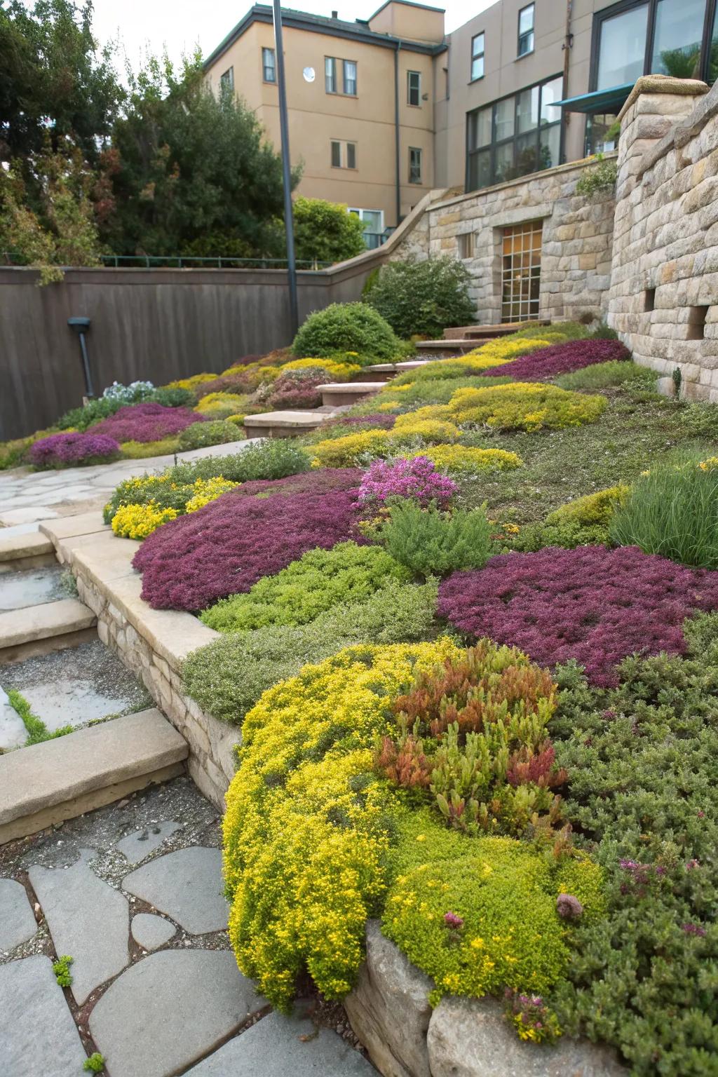Ground covers offer a splash of color and reduce maintenance.