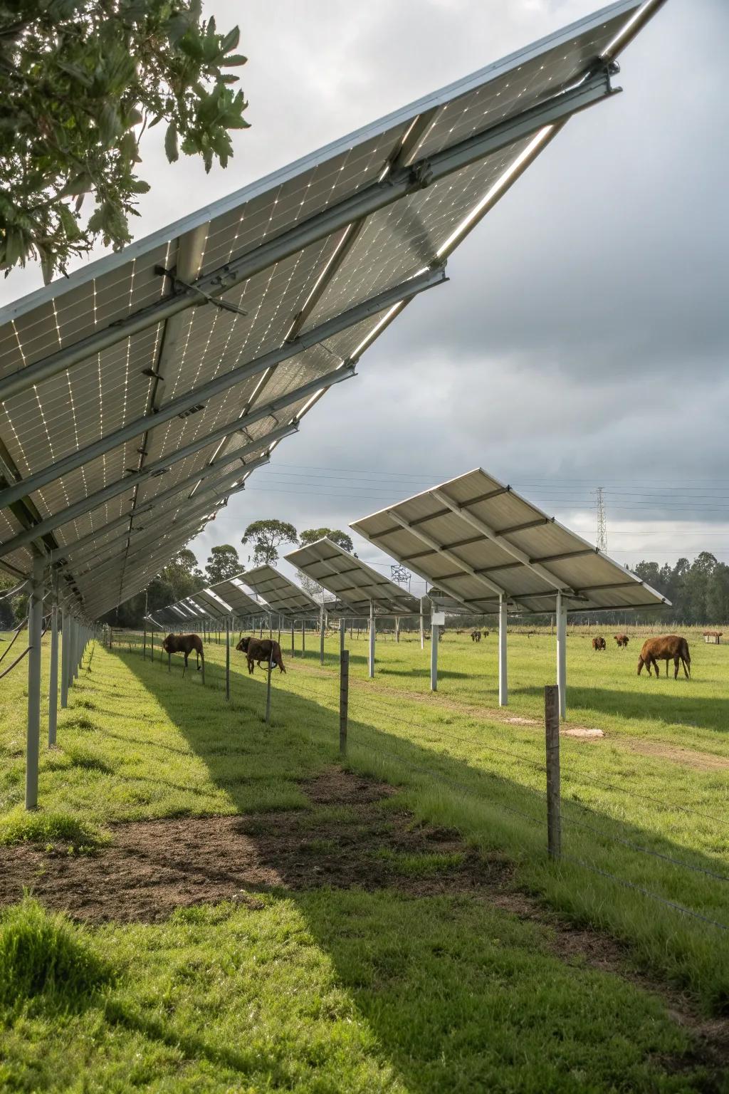 Eco-friendly solar panels offering shade and energy.