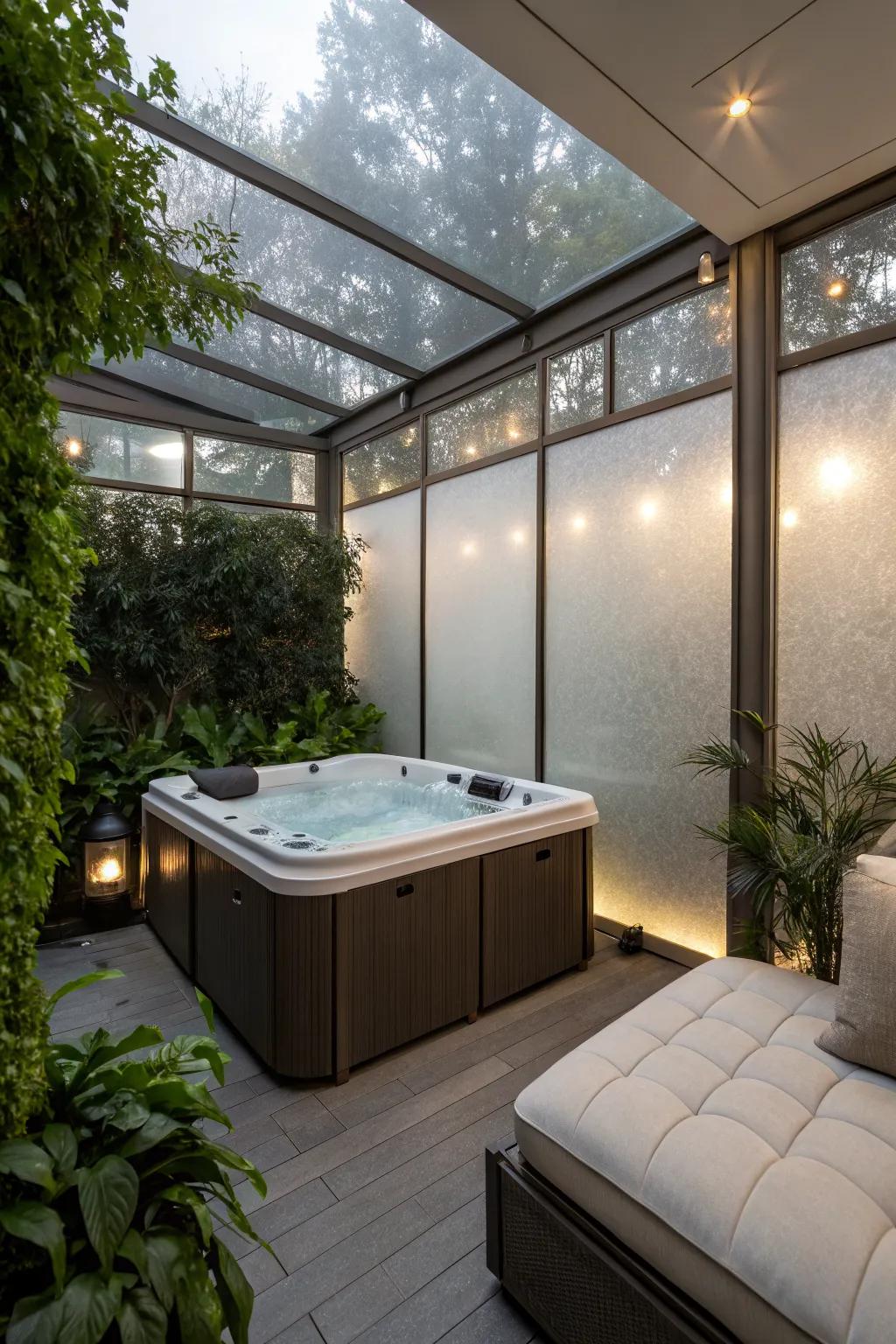 Frosted glass provides elegant privacy without sacrificing light.