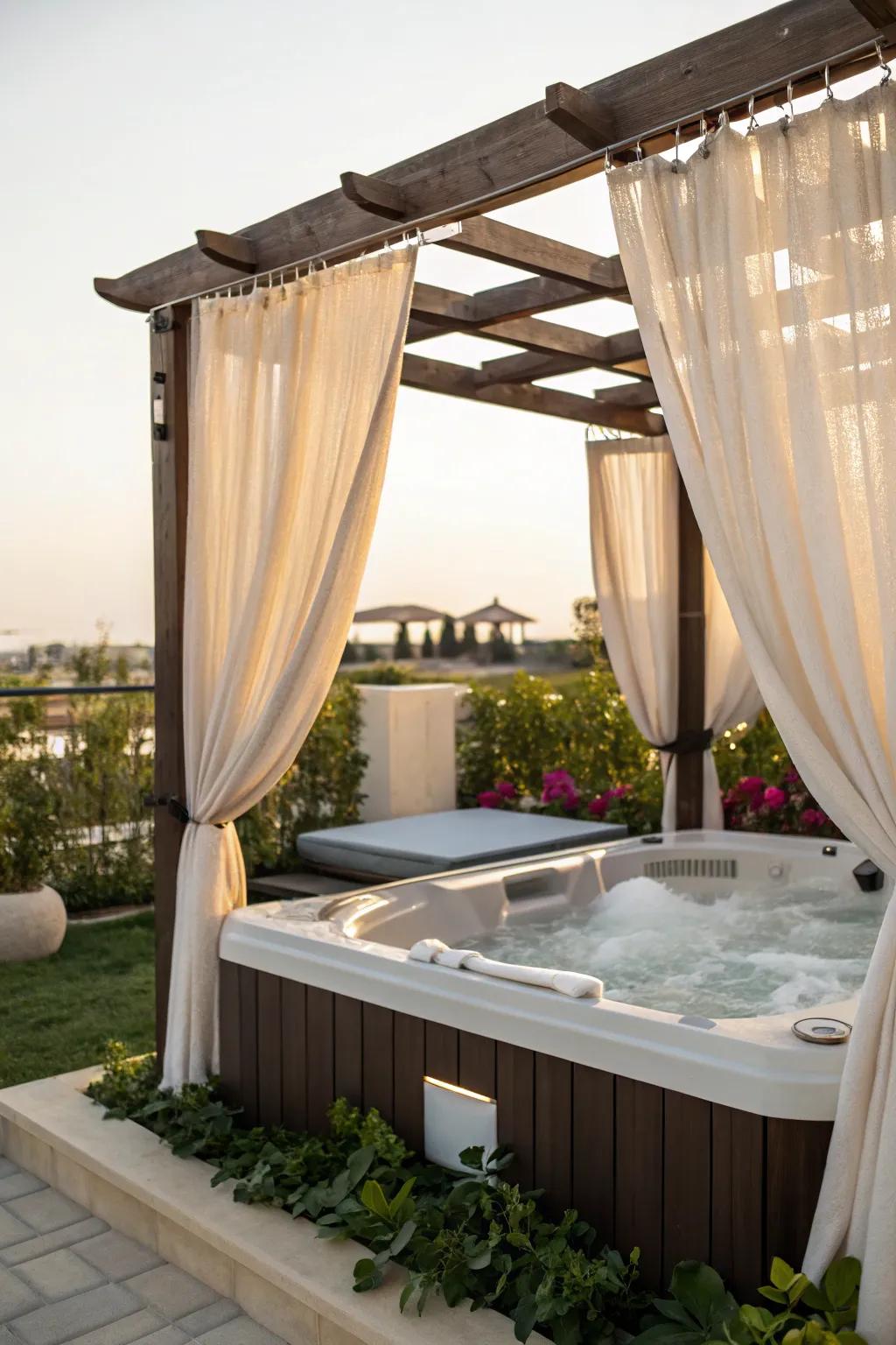Flowing outdoor curtains add flexible shade and elegance.