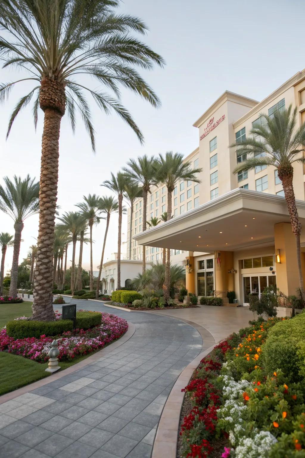 Tropical elements create a resort-like atmosphere for guests.