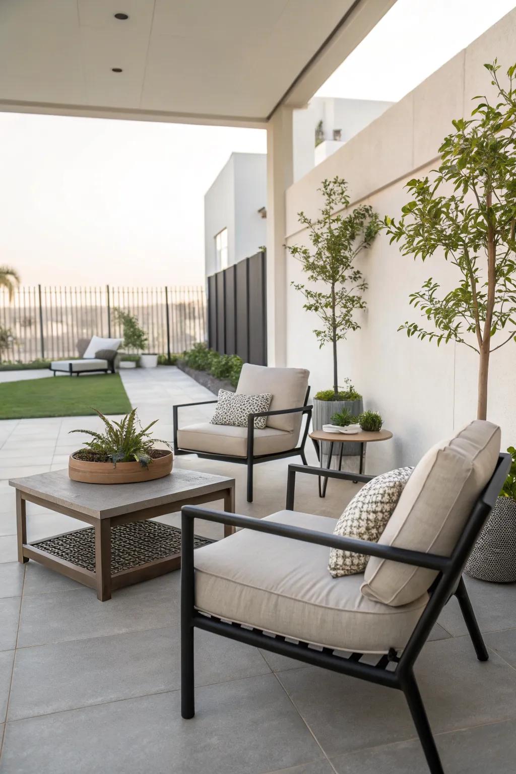 A modern minimalist patio offering sleek elegance.