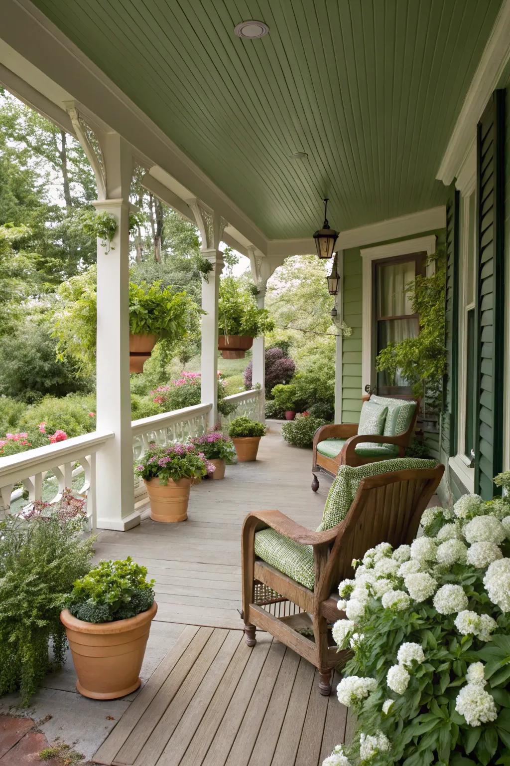 A porch designed with a harmonious color theme.