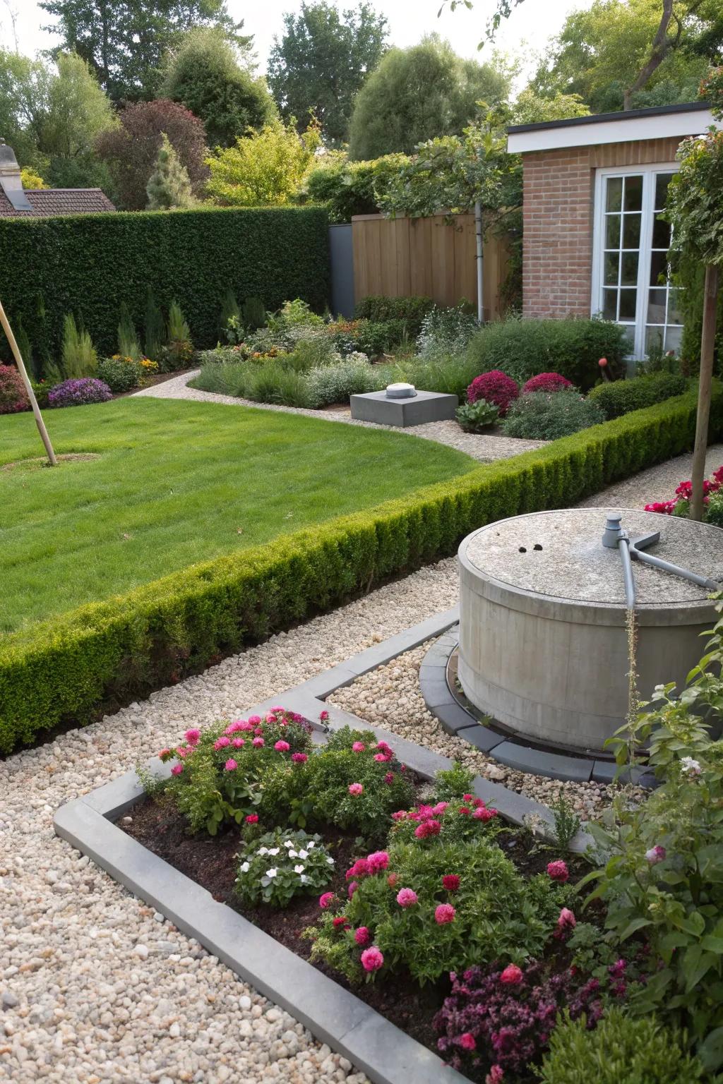 Gravel provides a sleek, low-maintenance way to conceal septic tank risers.