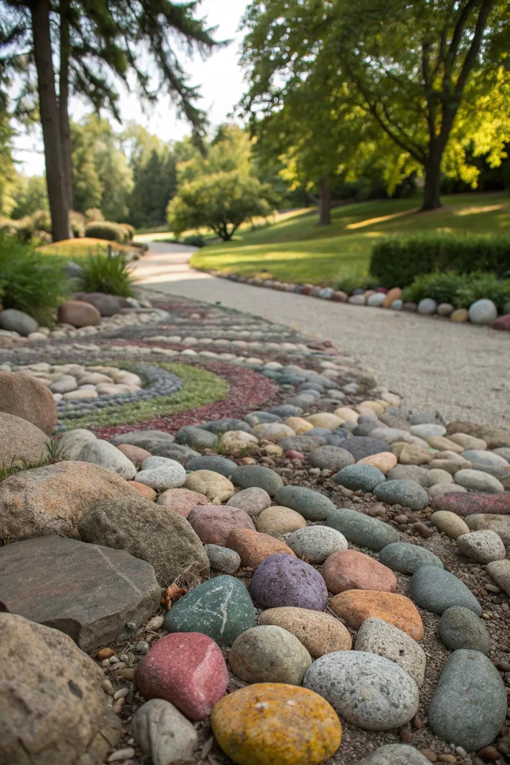 A variety of colored stones create a vibrant landscape.