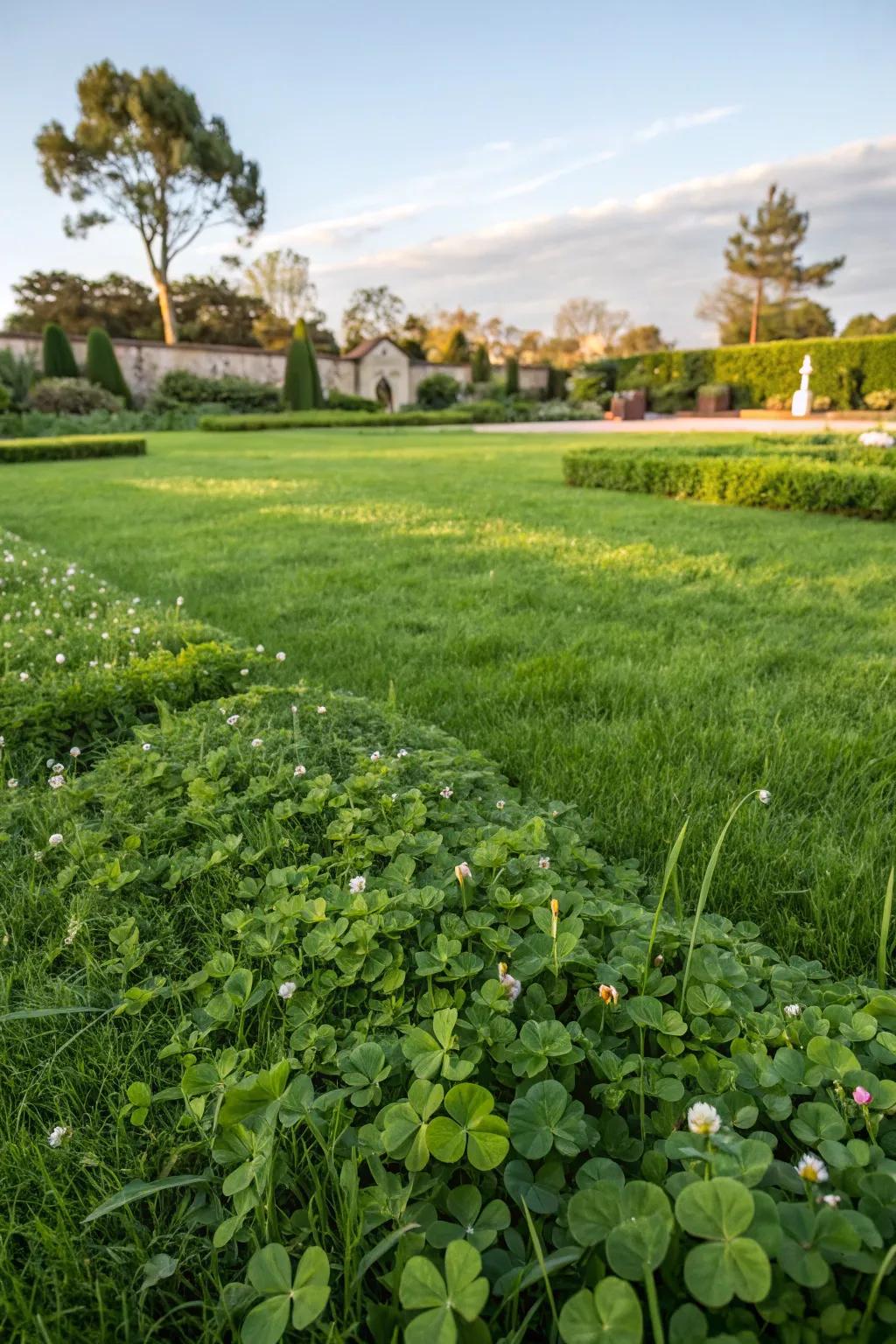A lush clover lawn offering a sustainable and low-maintenance ground cover solution.