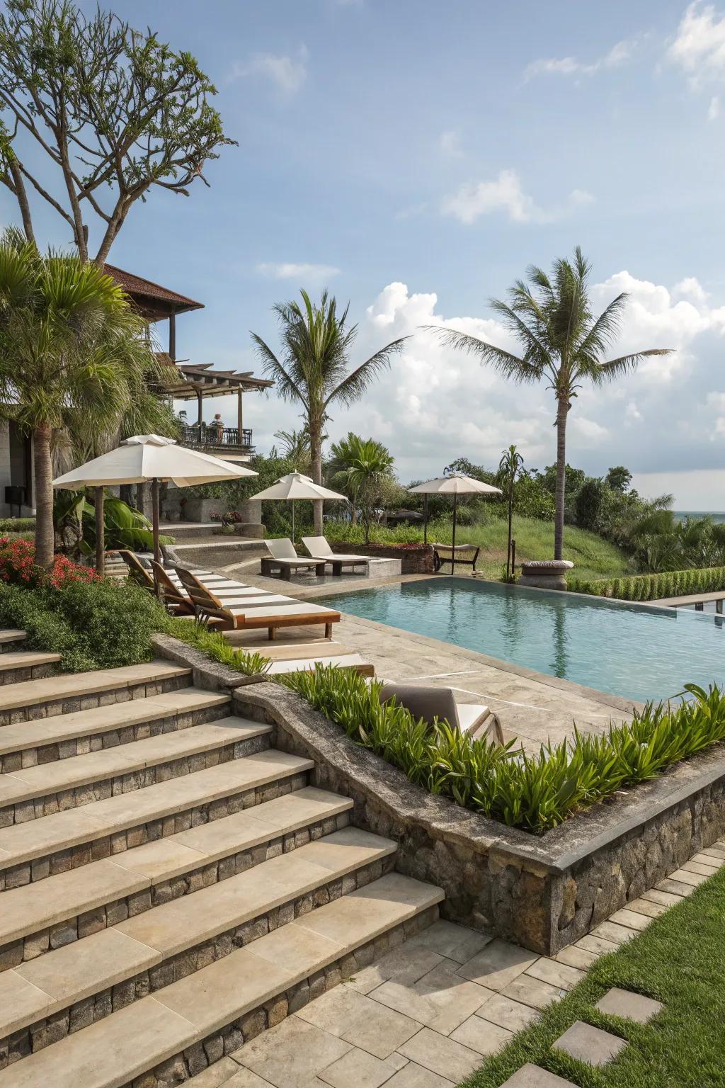 Create visual depth with a multi-level pool design.